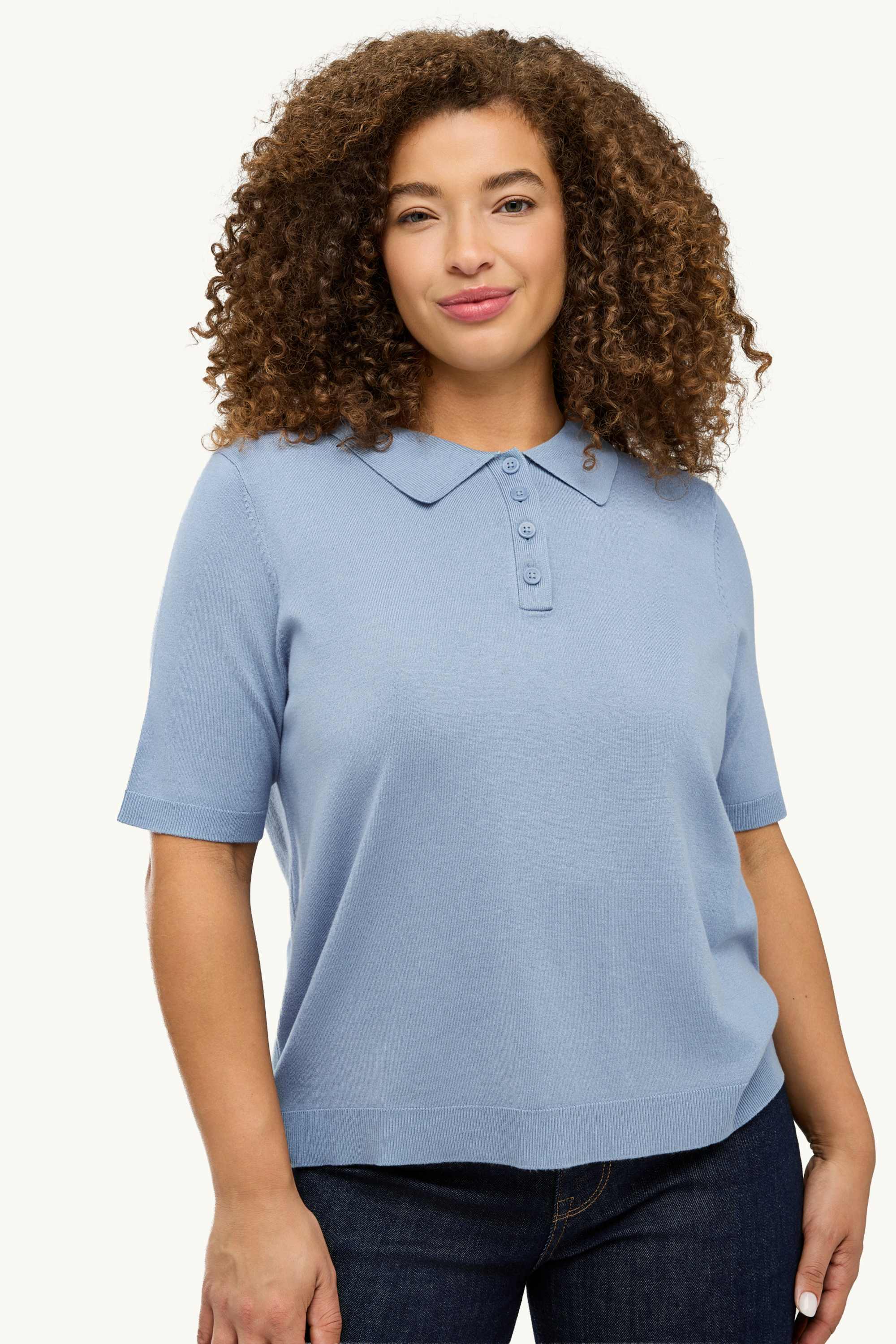 Knitted polo shirt - regular fit light blue
