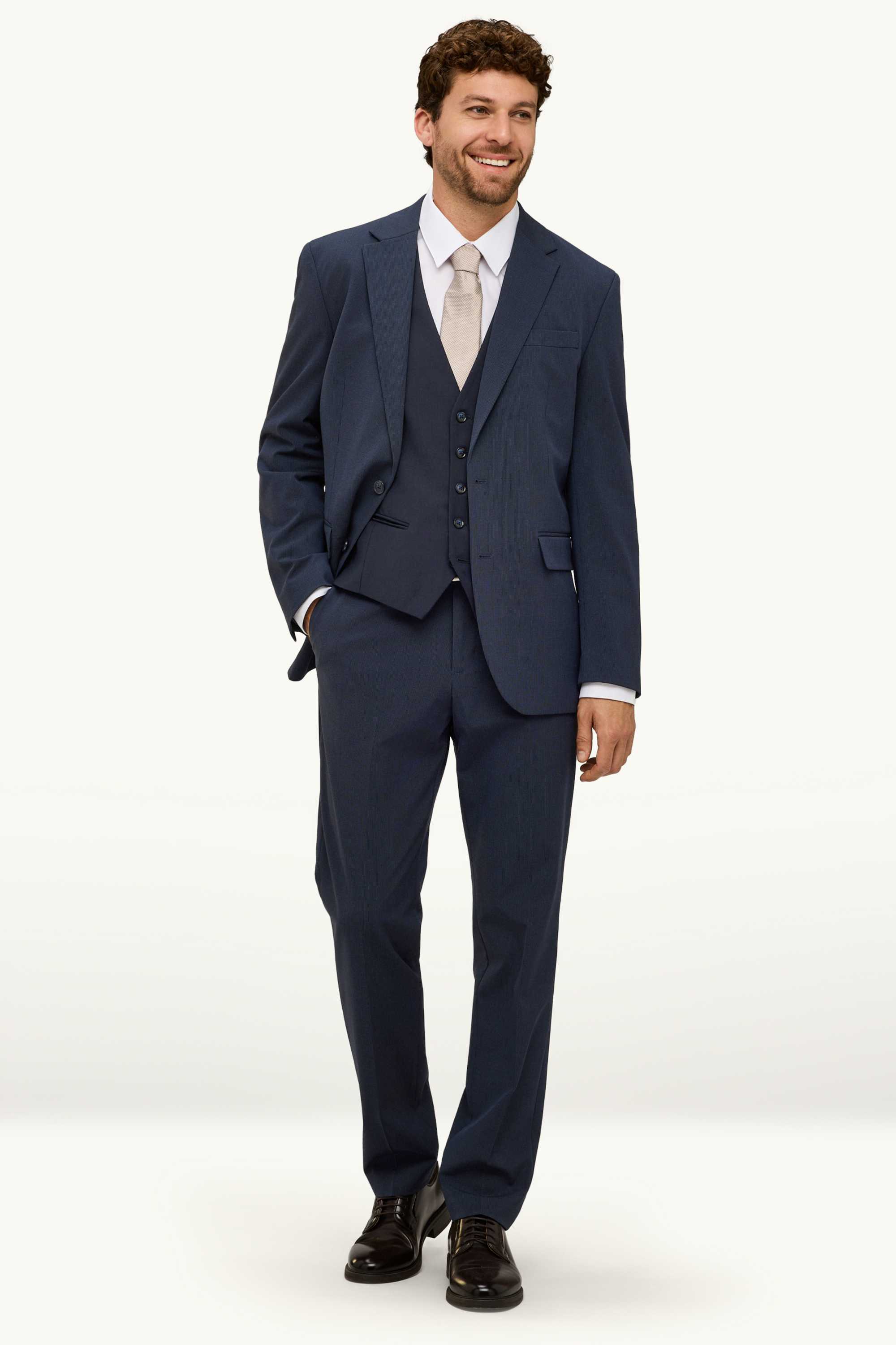 Waistcoat - regular fit - Flex - wool blend dark blue