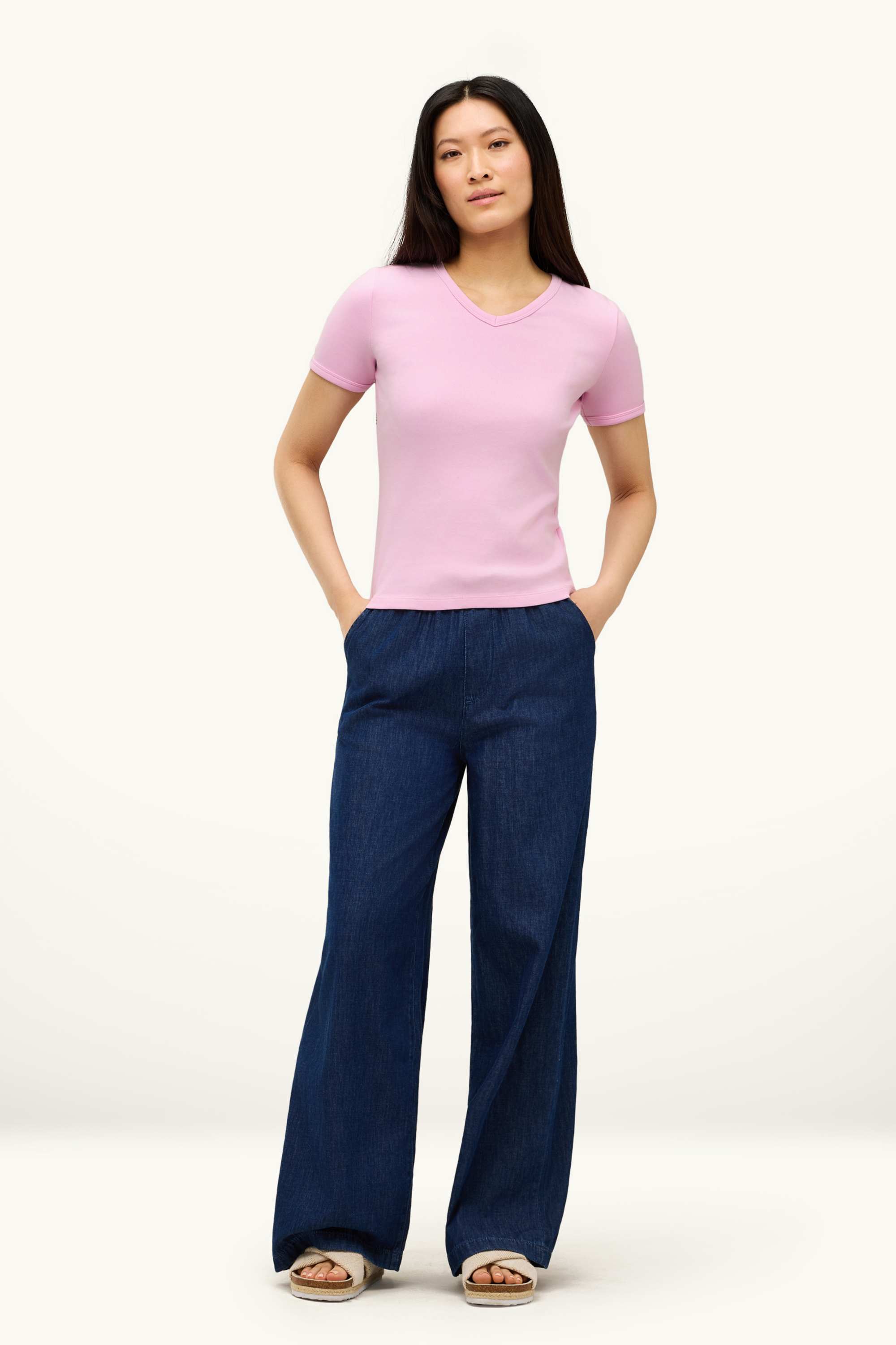 V-neck T-shirt - slim fit - skinny rib rose