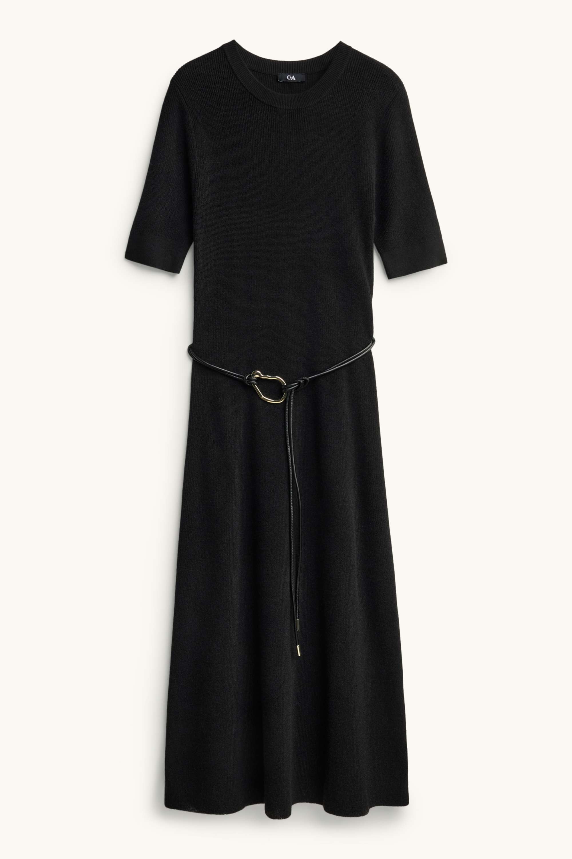 Knitted dress with belt - straight fit black