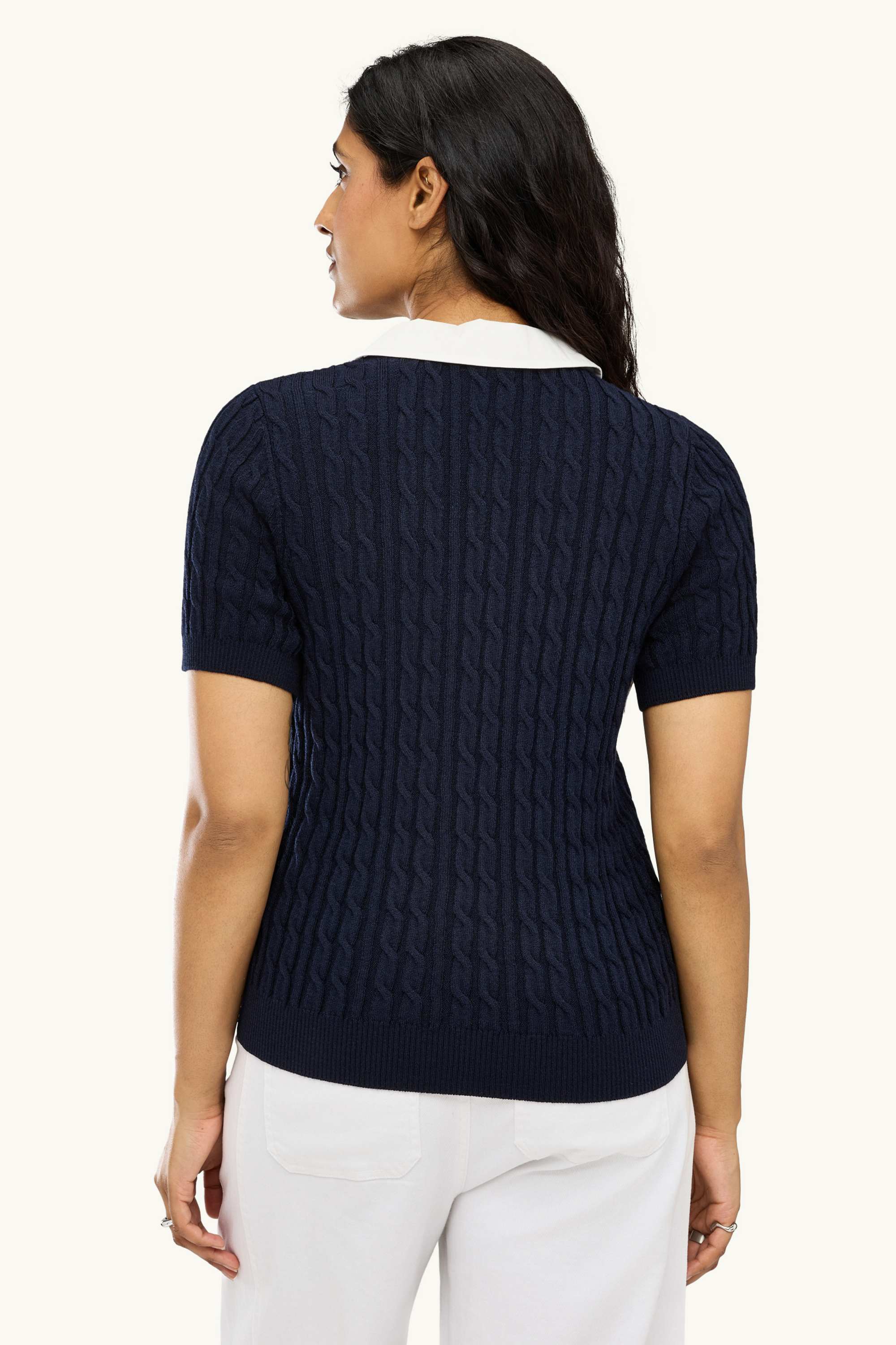 Cardigan - cable knit pattern dark blue / white