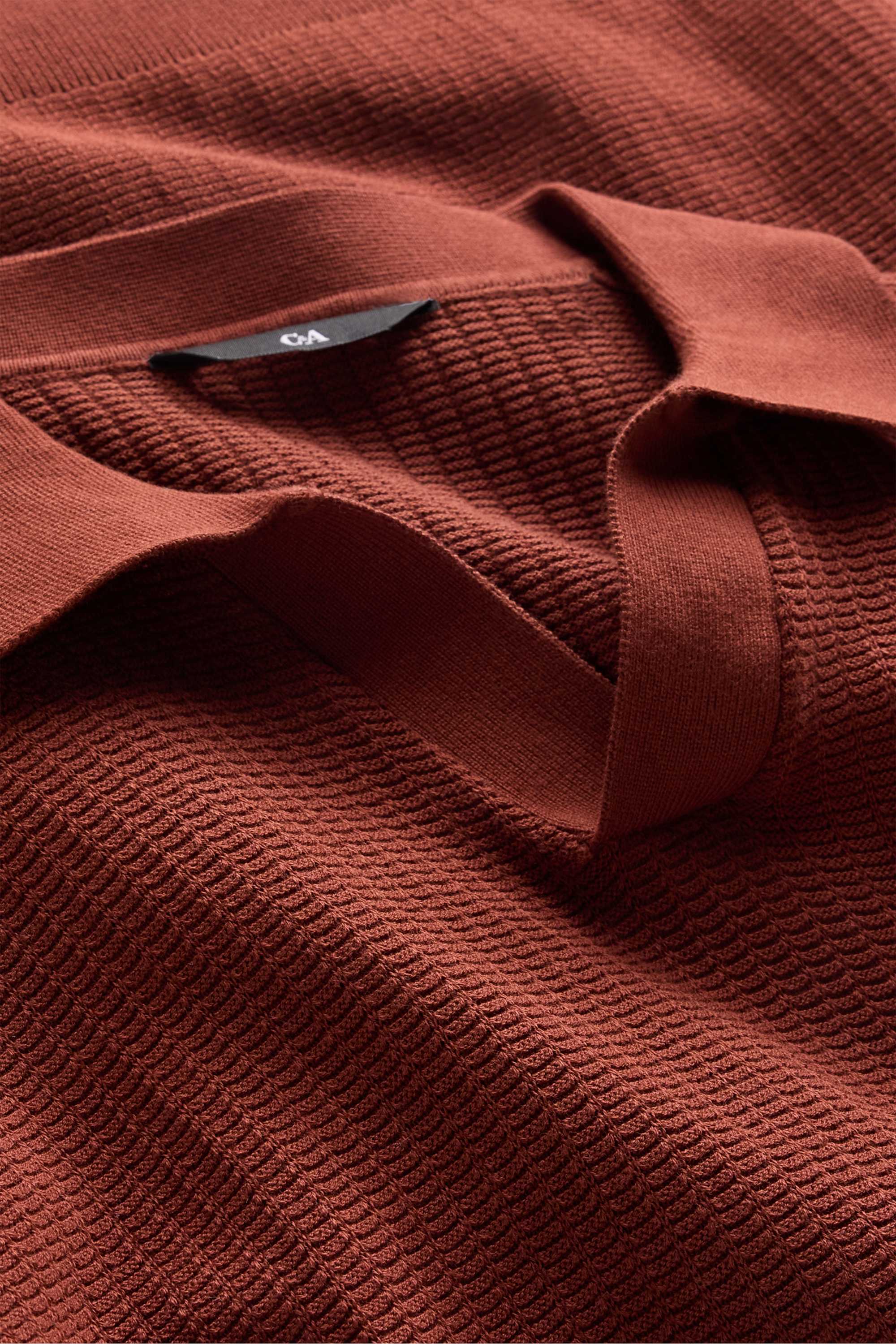 Knitted polo shirt - relaxed fit - textured brown