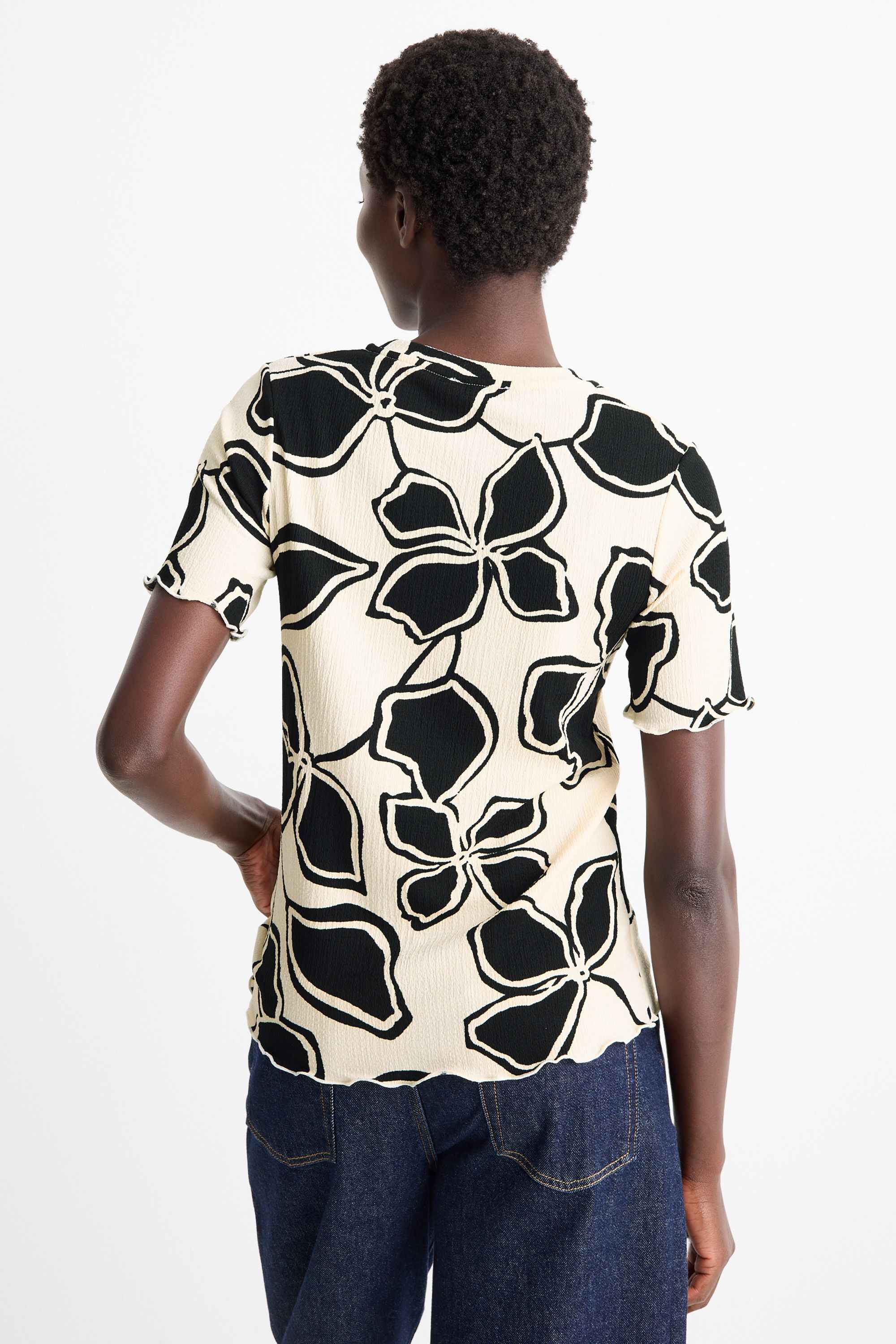 T-shirt - regular fit - floral black / beige (2)