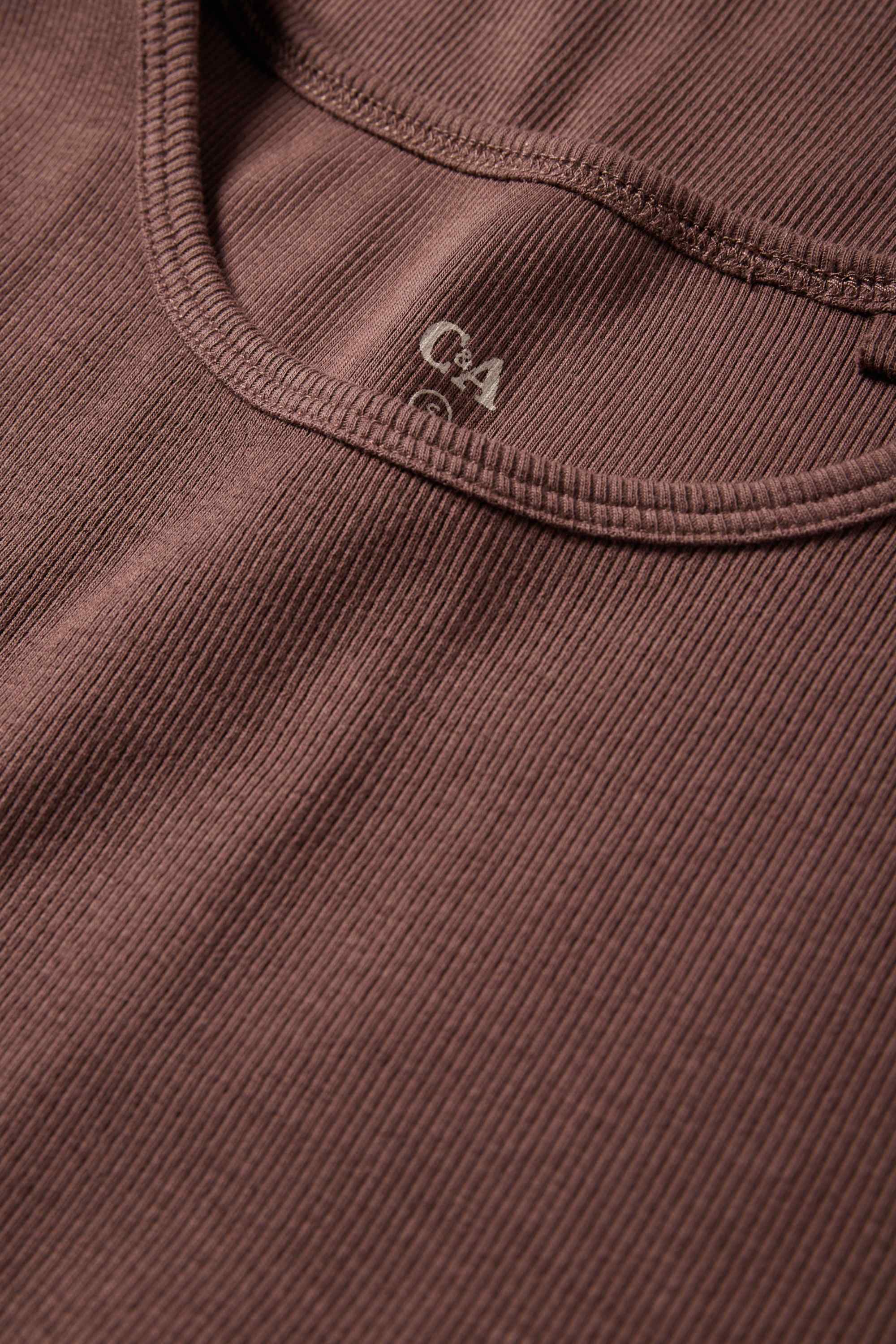 T-shirt - slim fit - ribbed brown