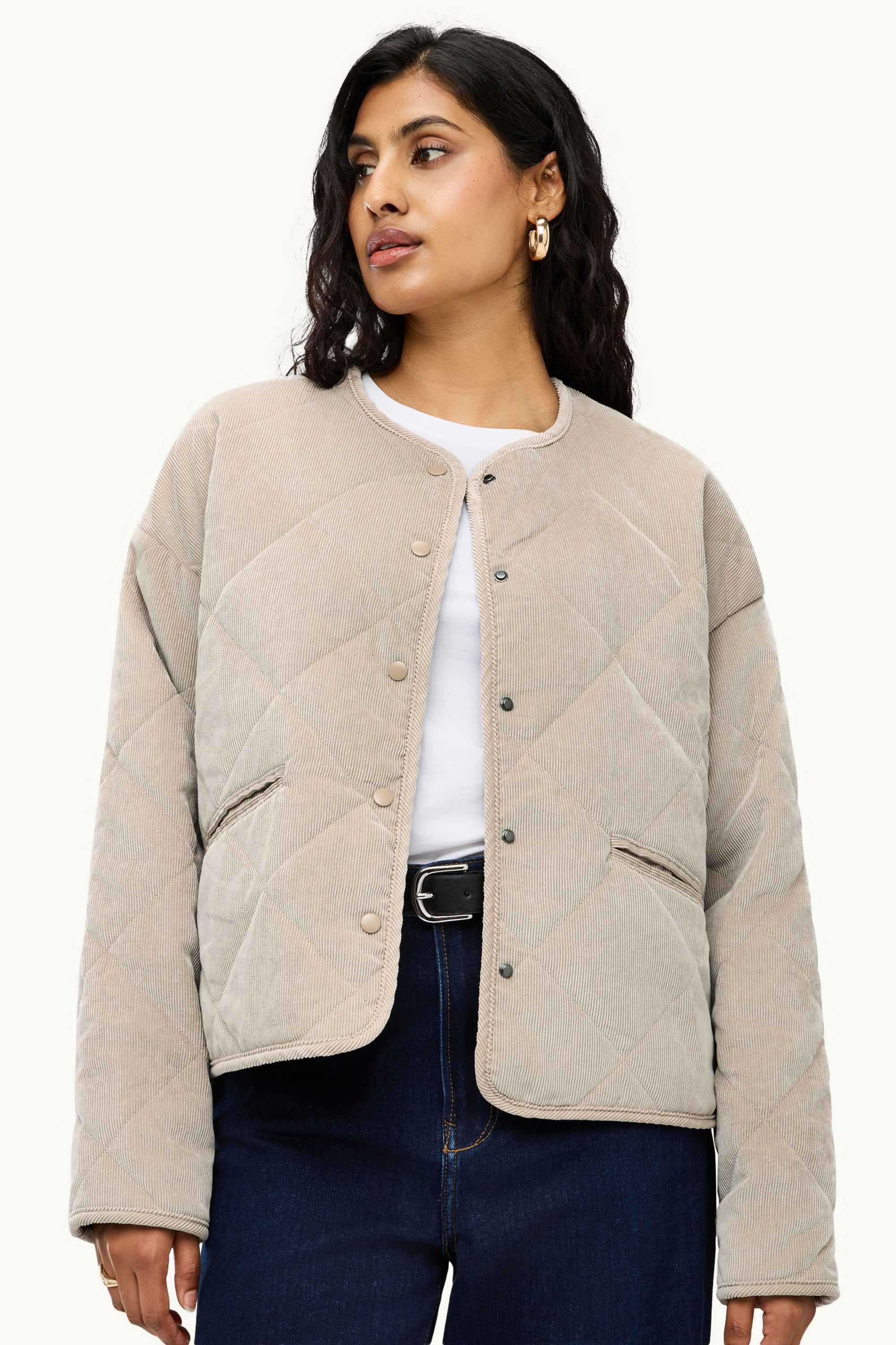 Corduroy quilted jacket light beige
