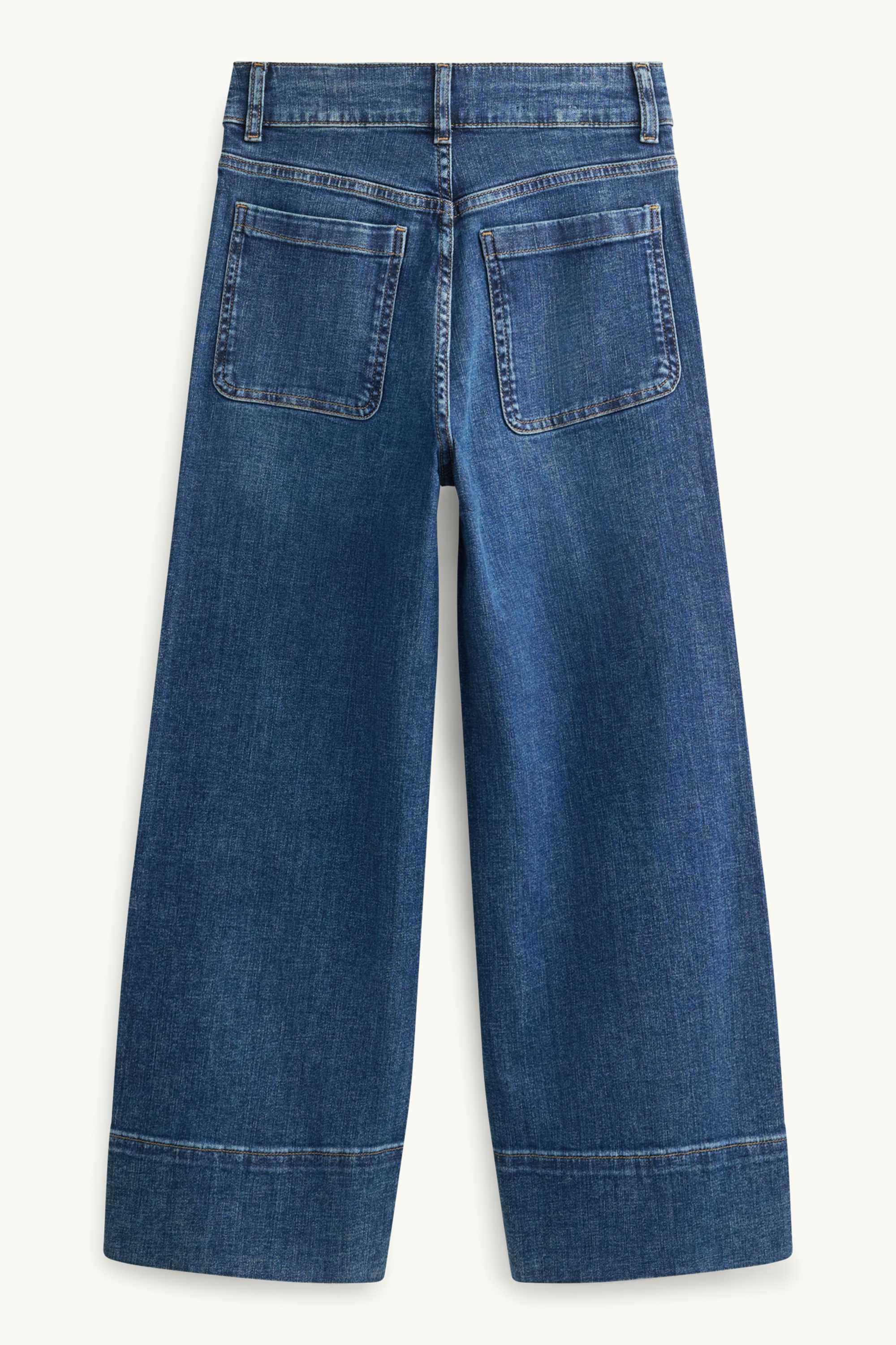 Cropped wide leg jeans - high waist blue denim (3)