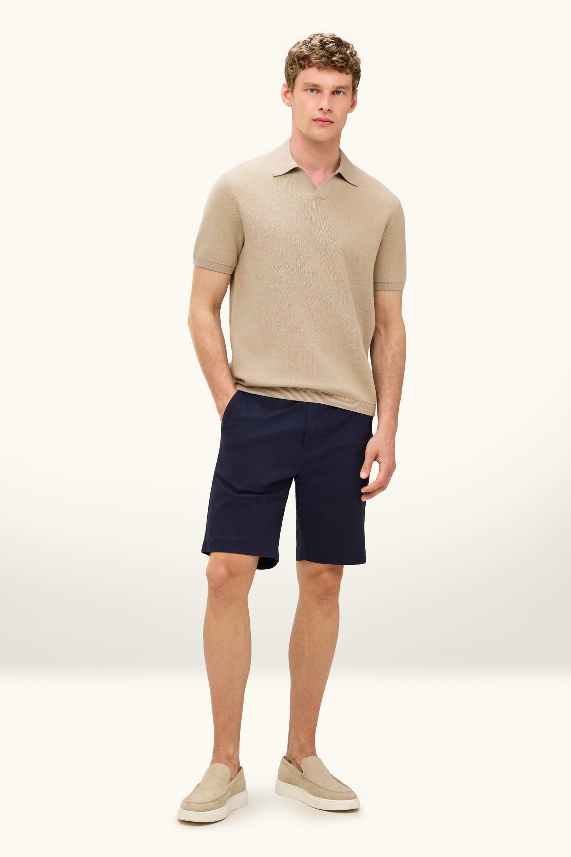 Knitted polo shirt - regular fit - textured beige
