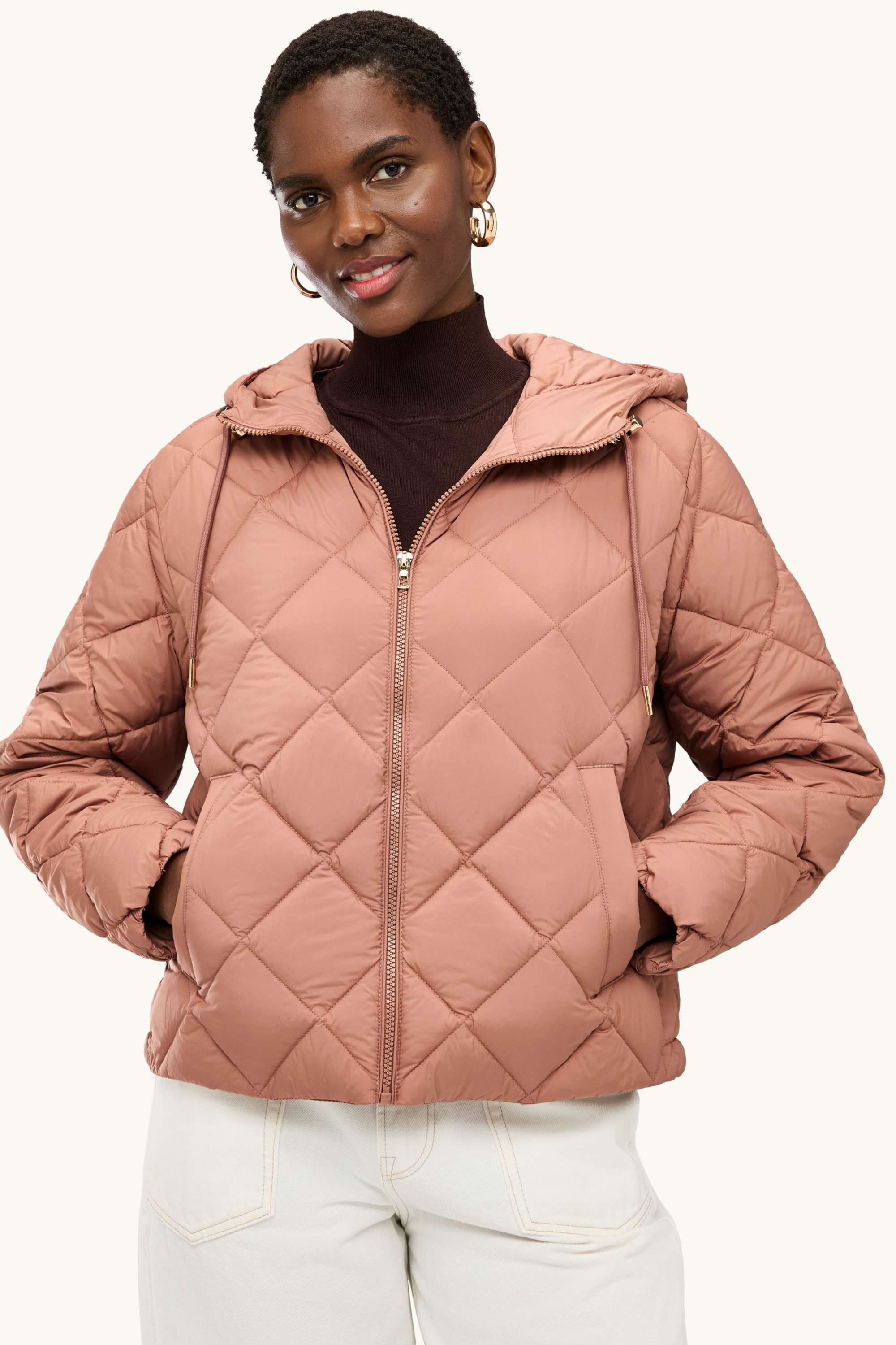 Quilted jacket with hood - water-repellent rose