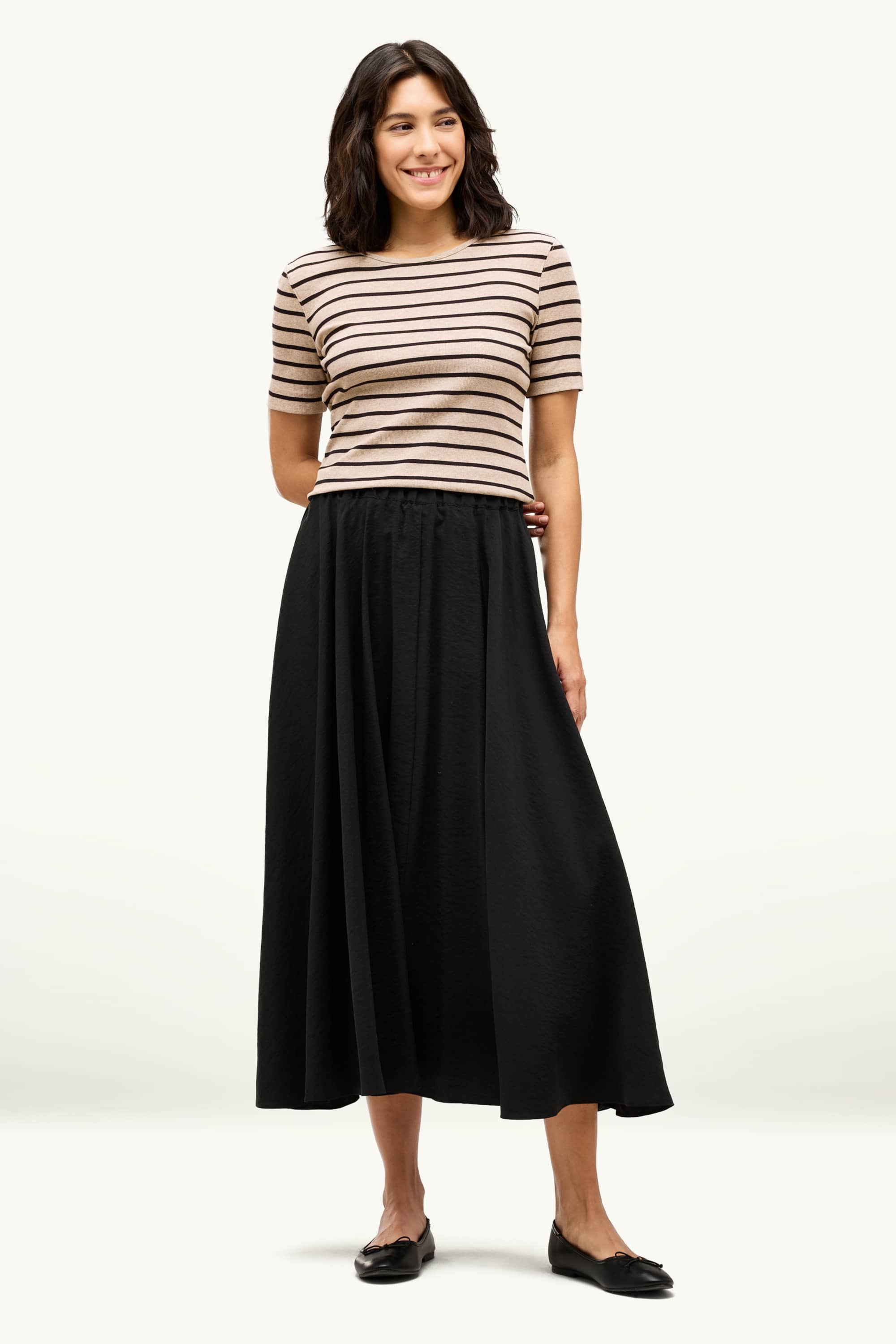 T-shirt - slim fit - ribbed - striped brown