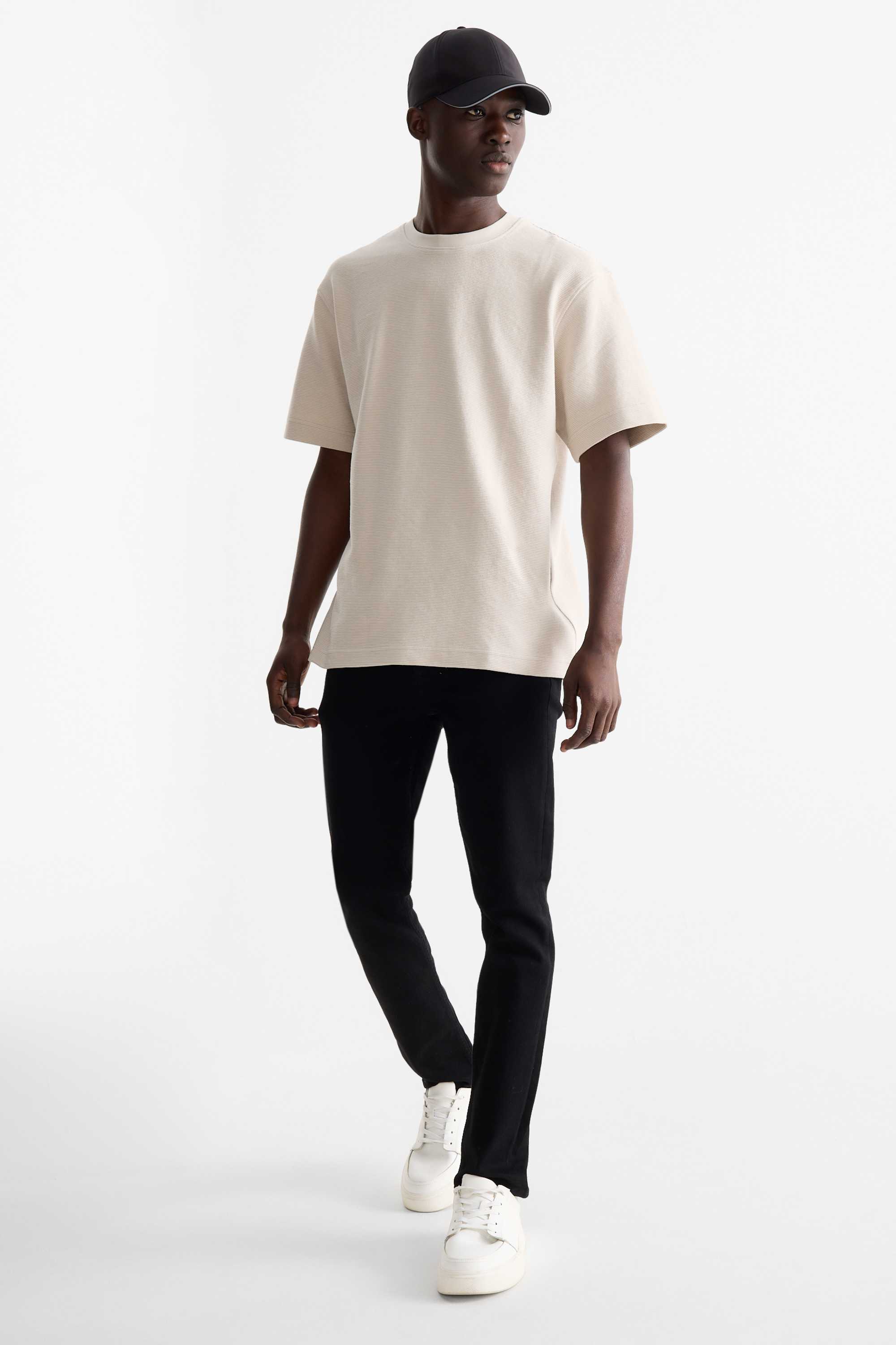 T-shirt - relaxed fit - ribbed beige (6)