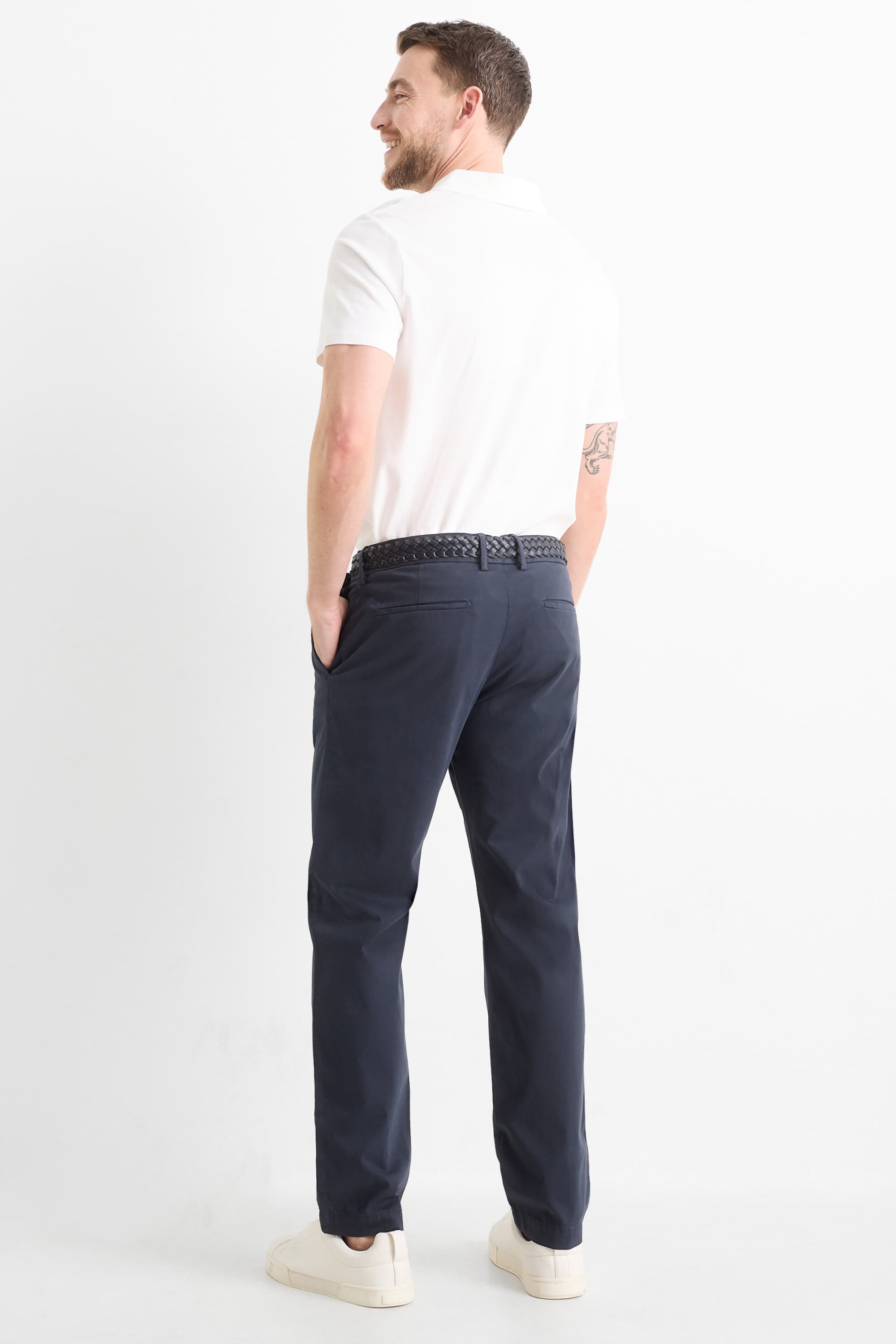 Chinos with belt dark blue