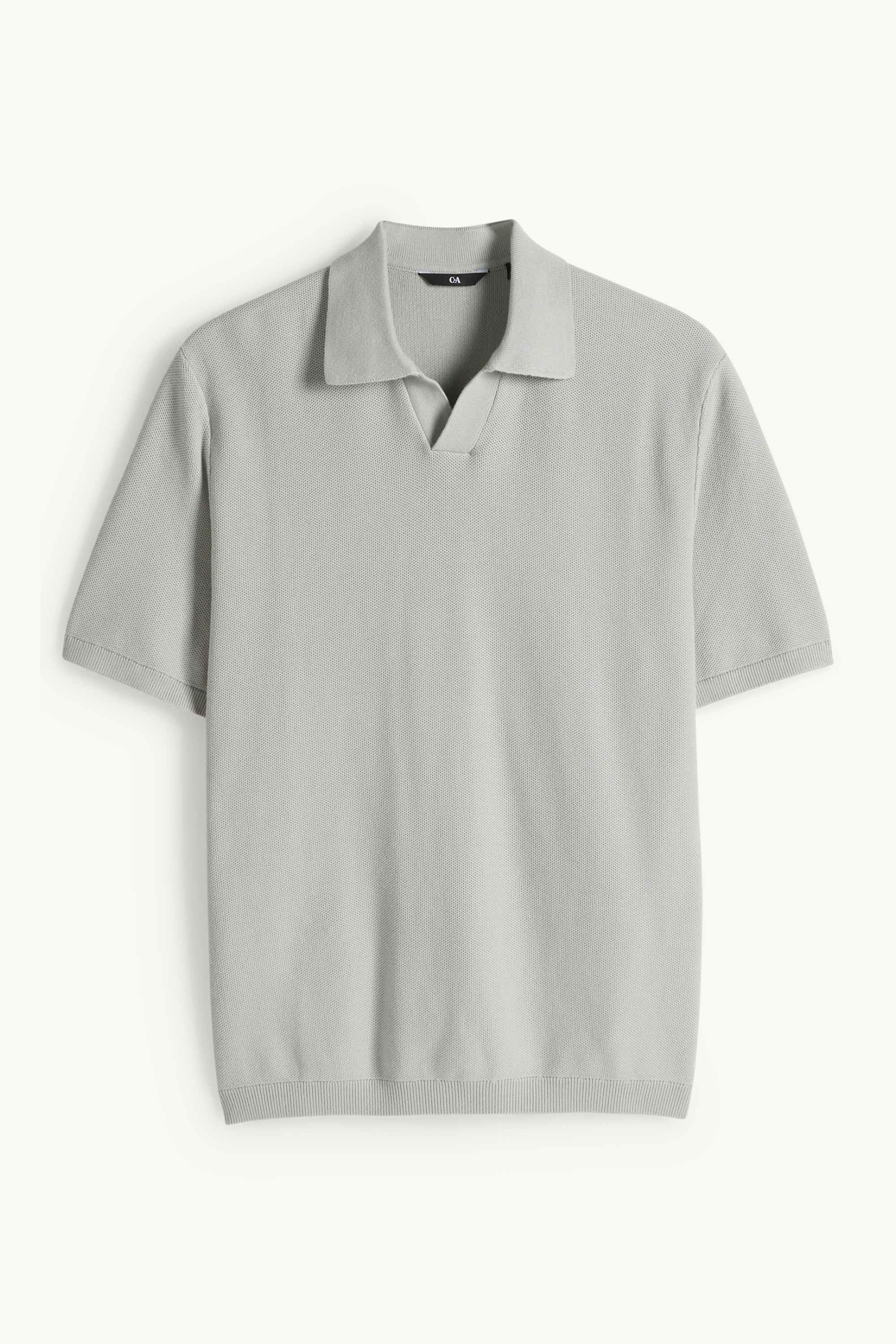 Knitted polo shirt - regular fit - textured gray
