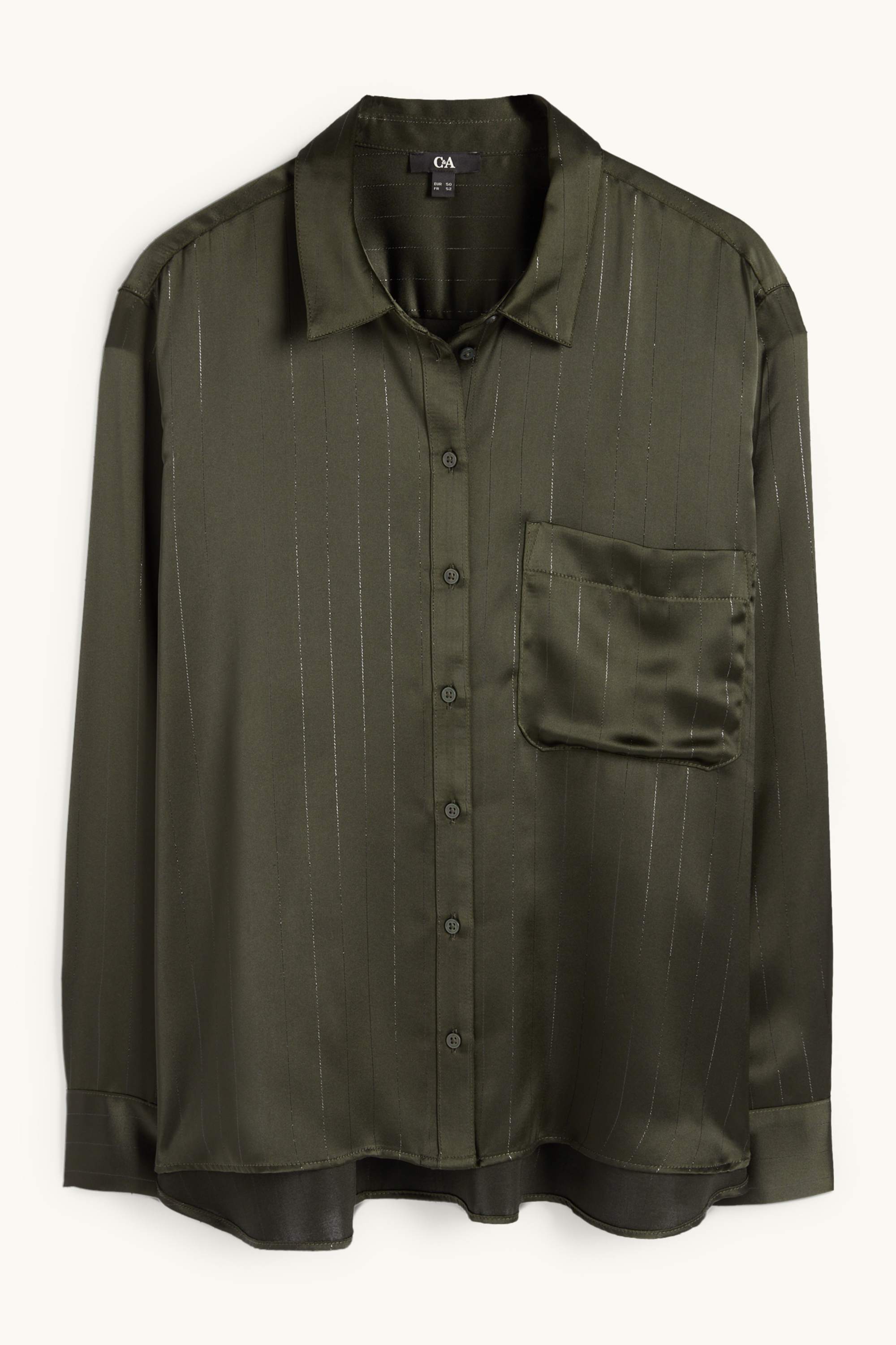 Satin blouse - pinstripes dark green