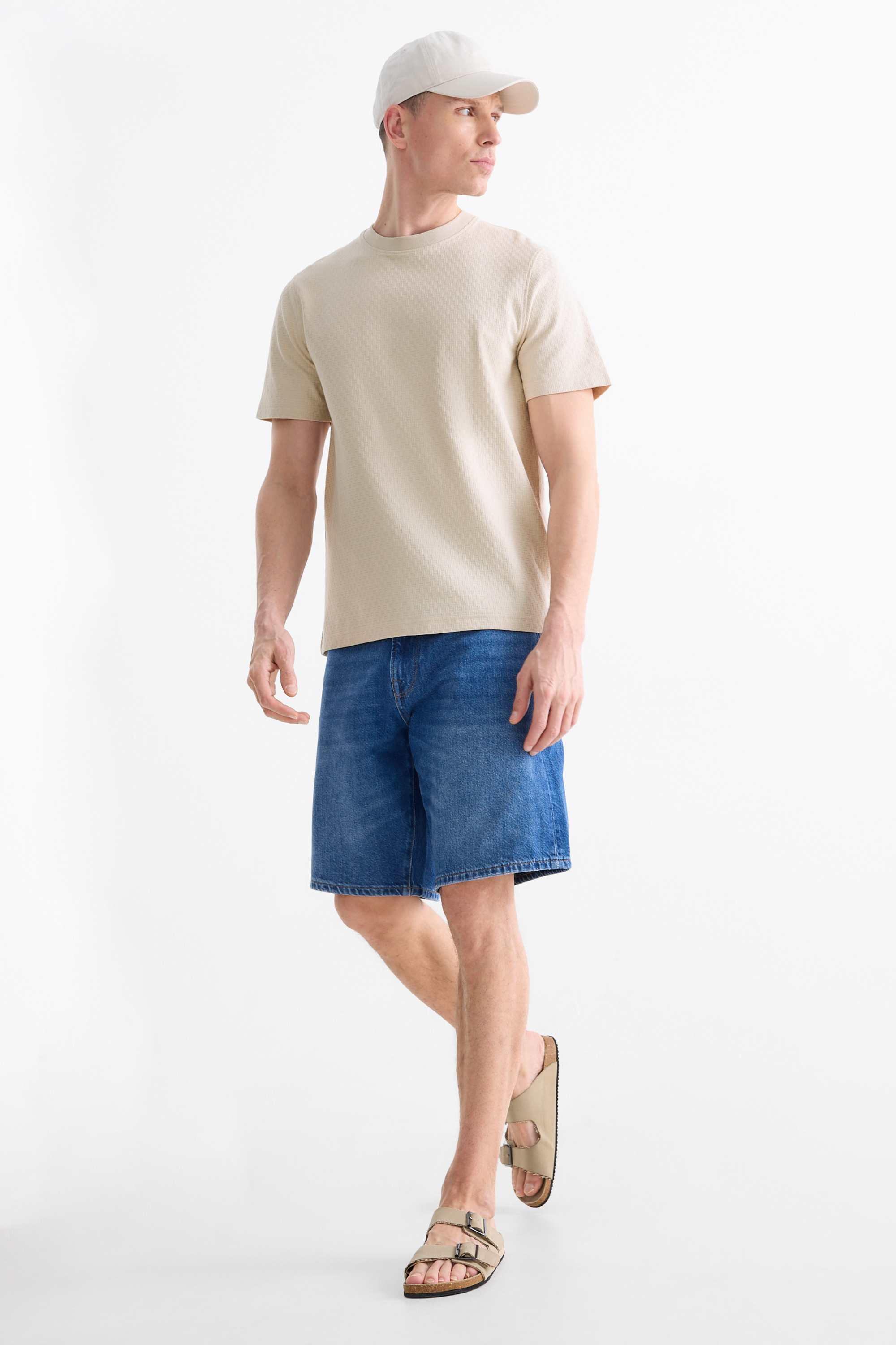 T-shirt - regular fit - textured cremewhite
