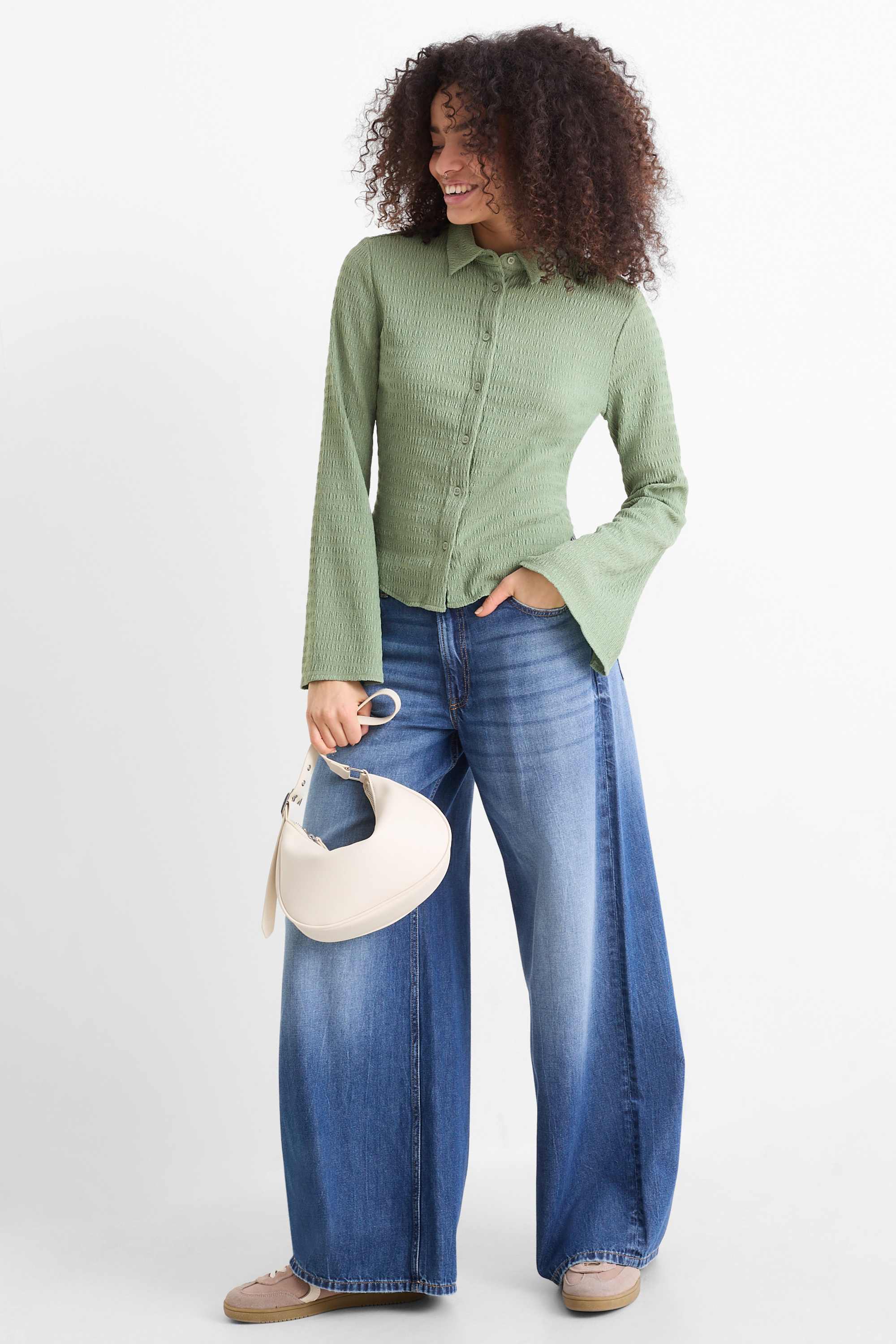 Shirt blouse - smocked light green