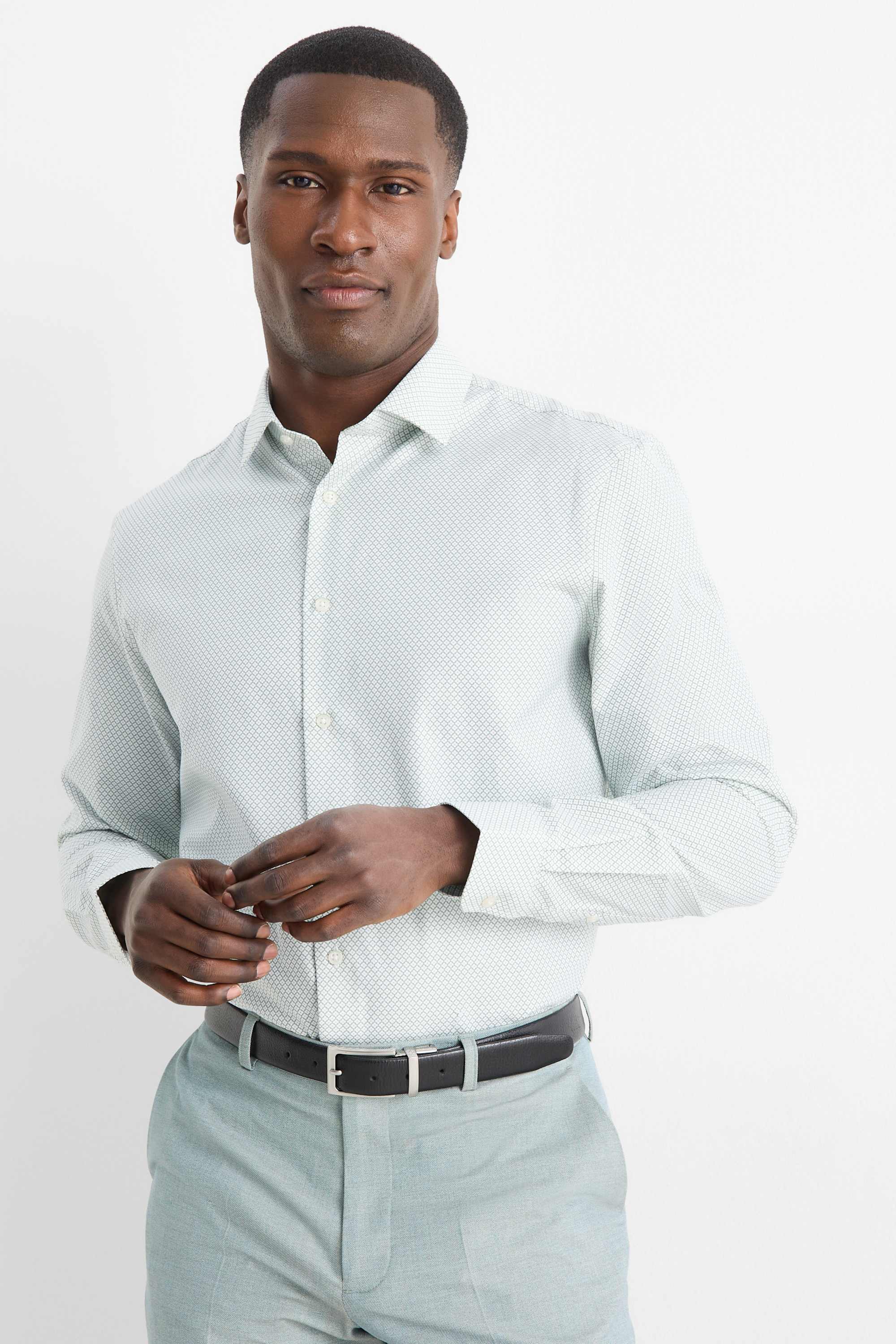 Business shirt - regular fit - kent collar - easy-iron - patterned mint green