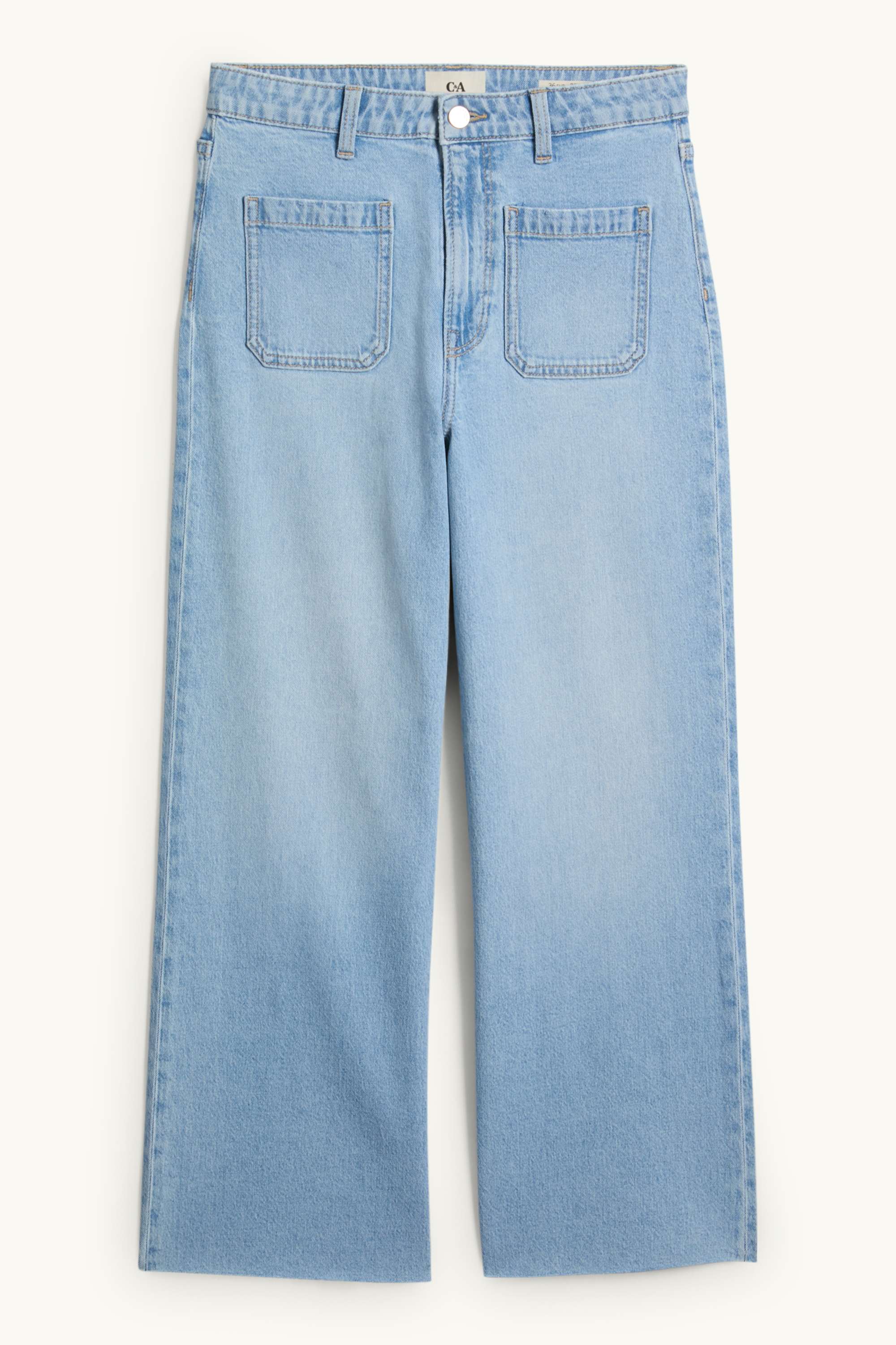 Cropped wide leg jeans - mid-rise waist blue