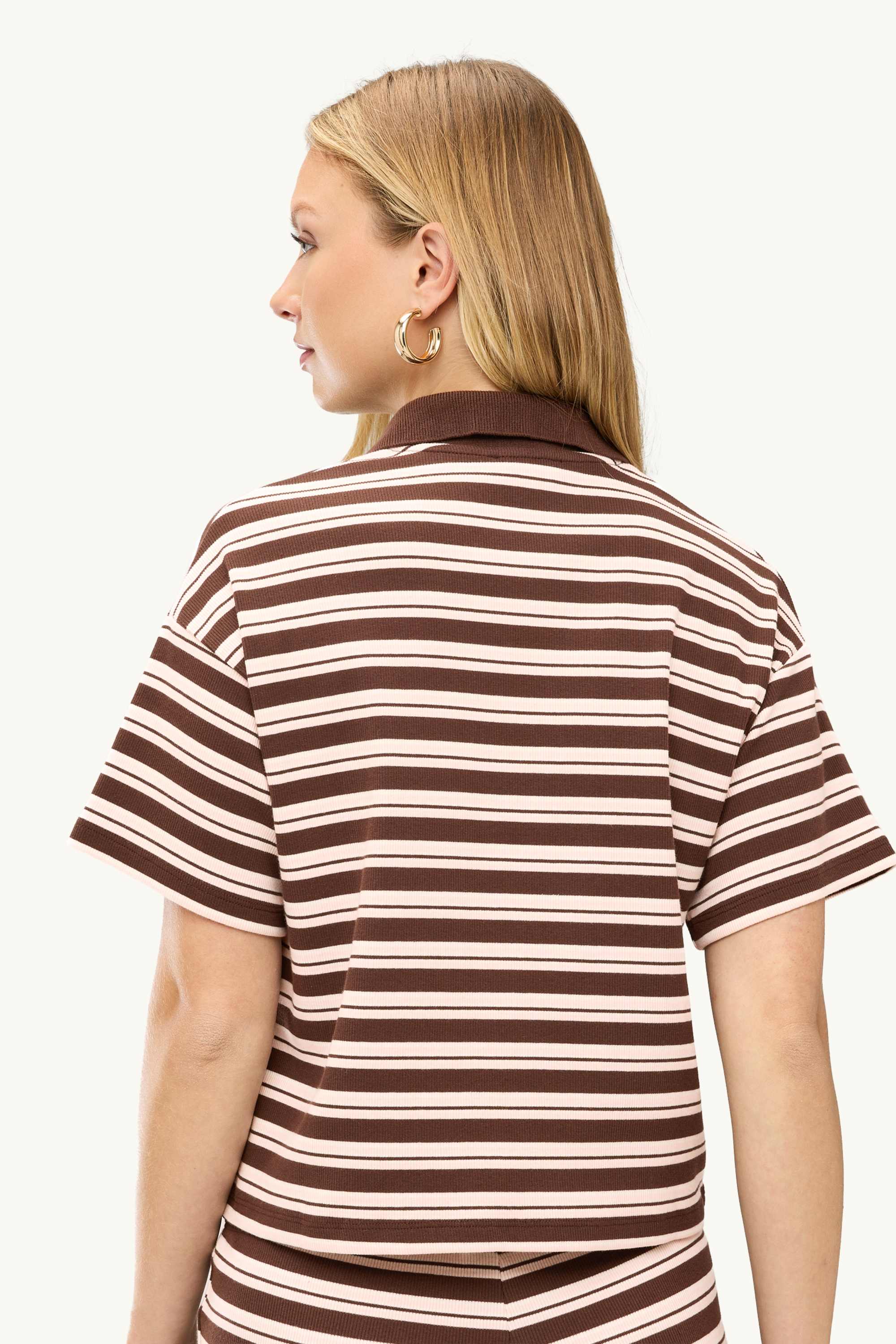 Polo shirt - slim fit - striped - ribbed brown / cremewhite