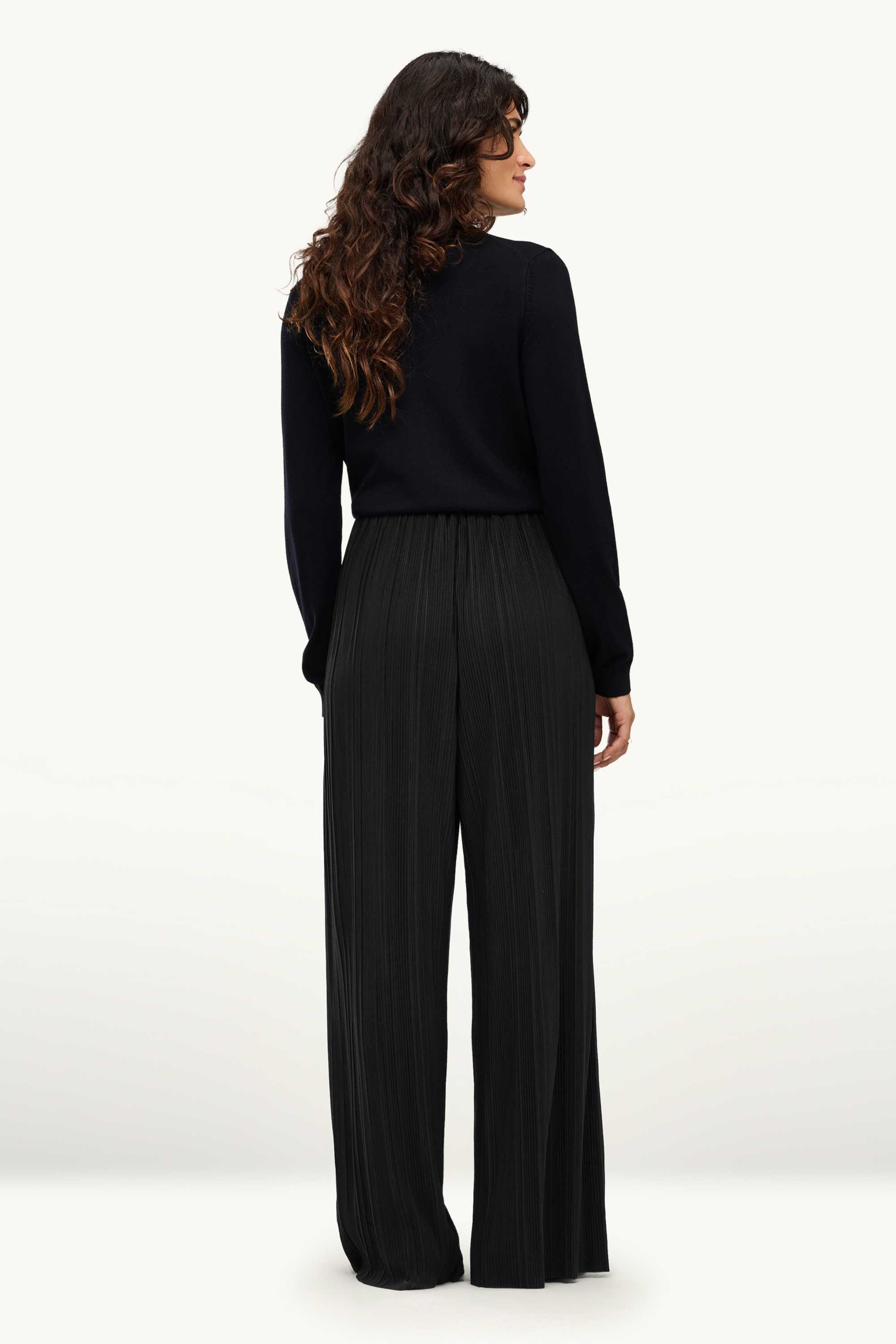 Cloth trousers - high waist - wide leg - ribbed black