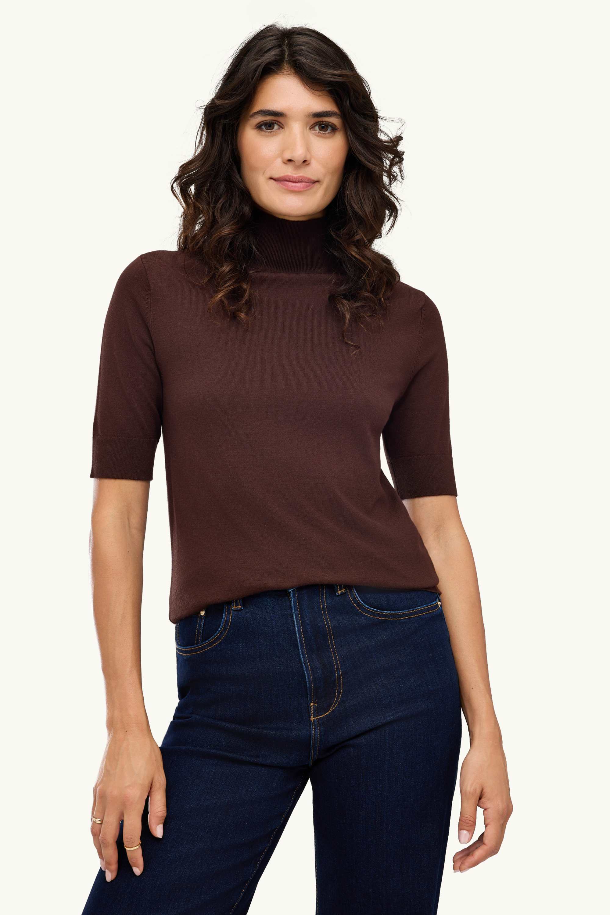 Knitted jumper - short sleeve dark brown