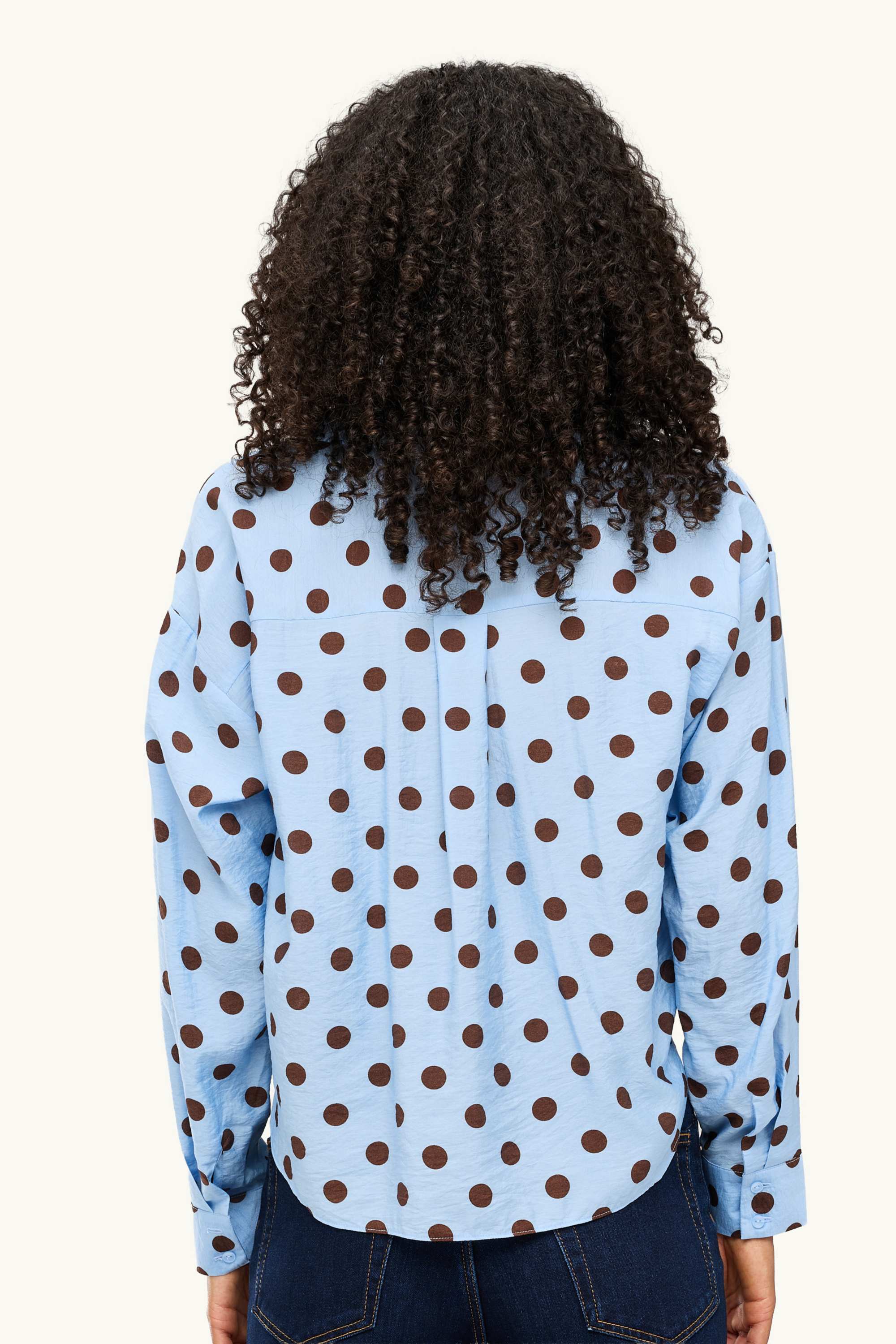 Shirt blouse with knot detail - polka dot blue