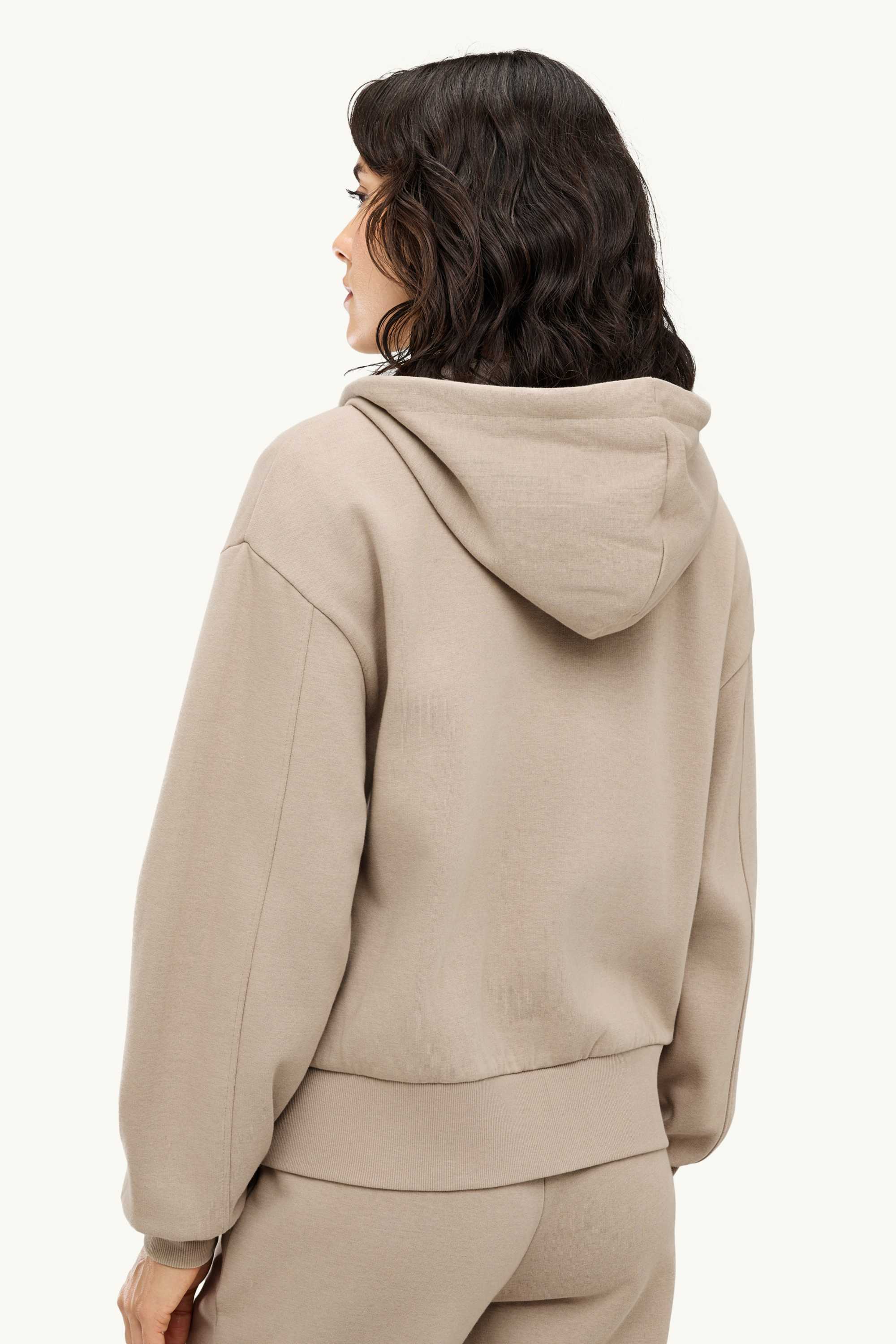 Zip-through hoodie beige