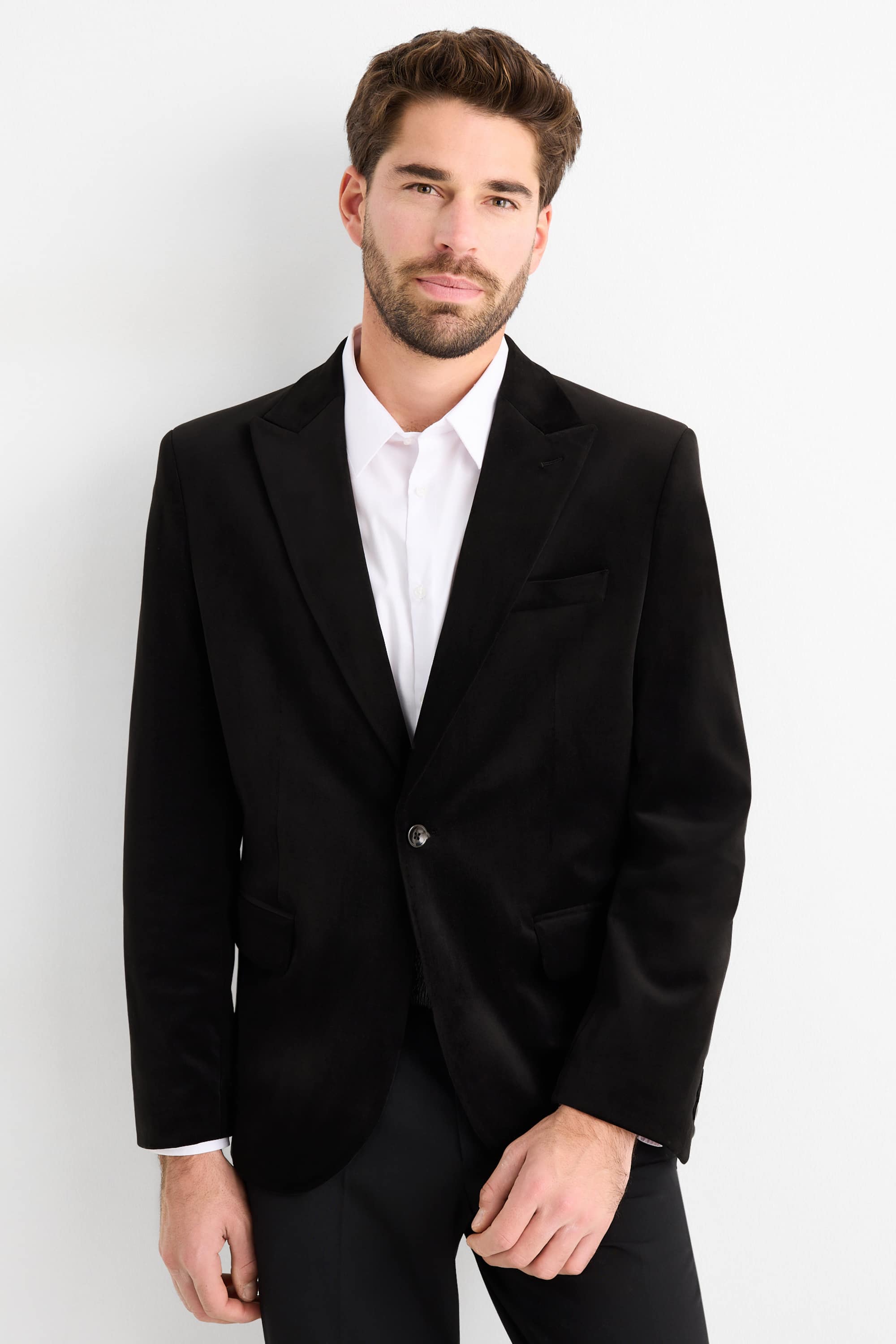 Tailored velvet jacket - slim fit - stretch black