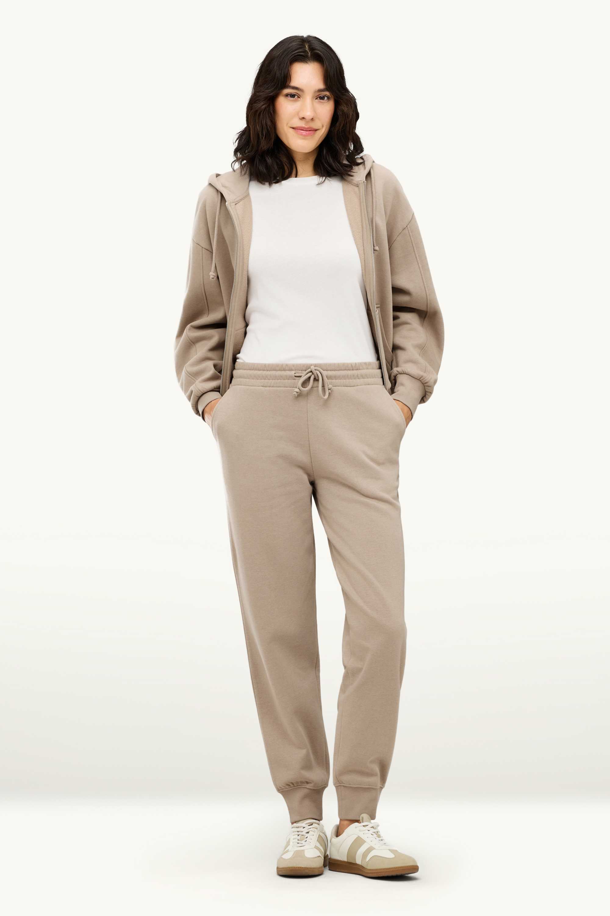 Zip-through hoodie beige