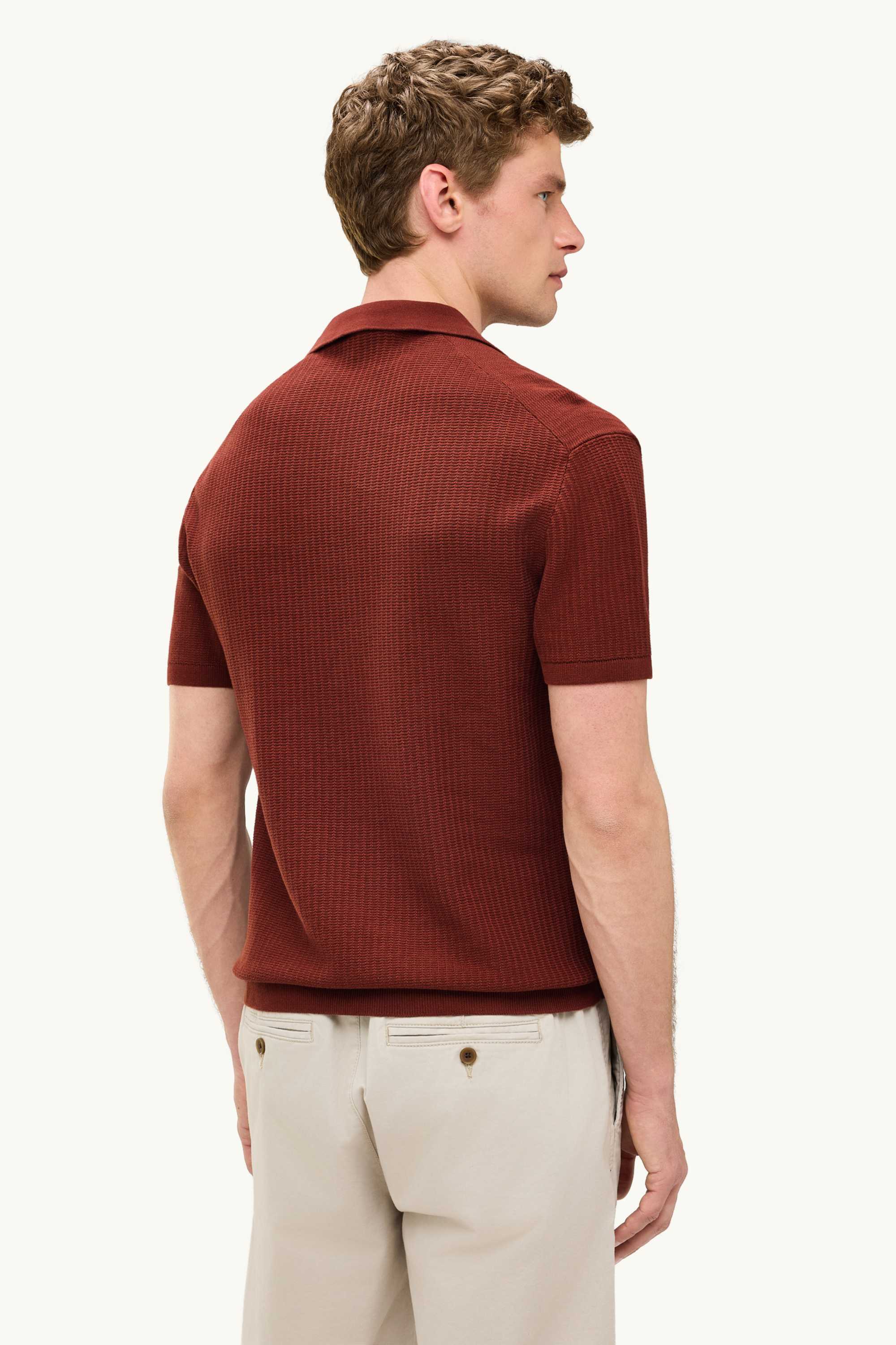 Knitted polo shirt - relaxed fit - textured brown