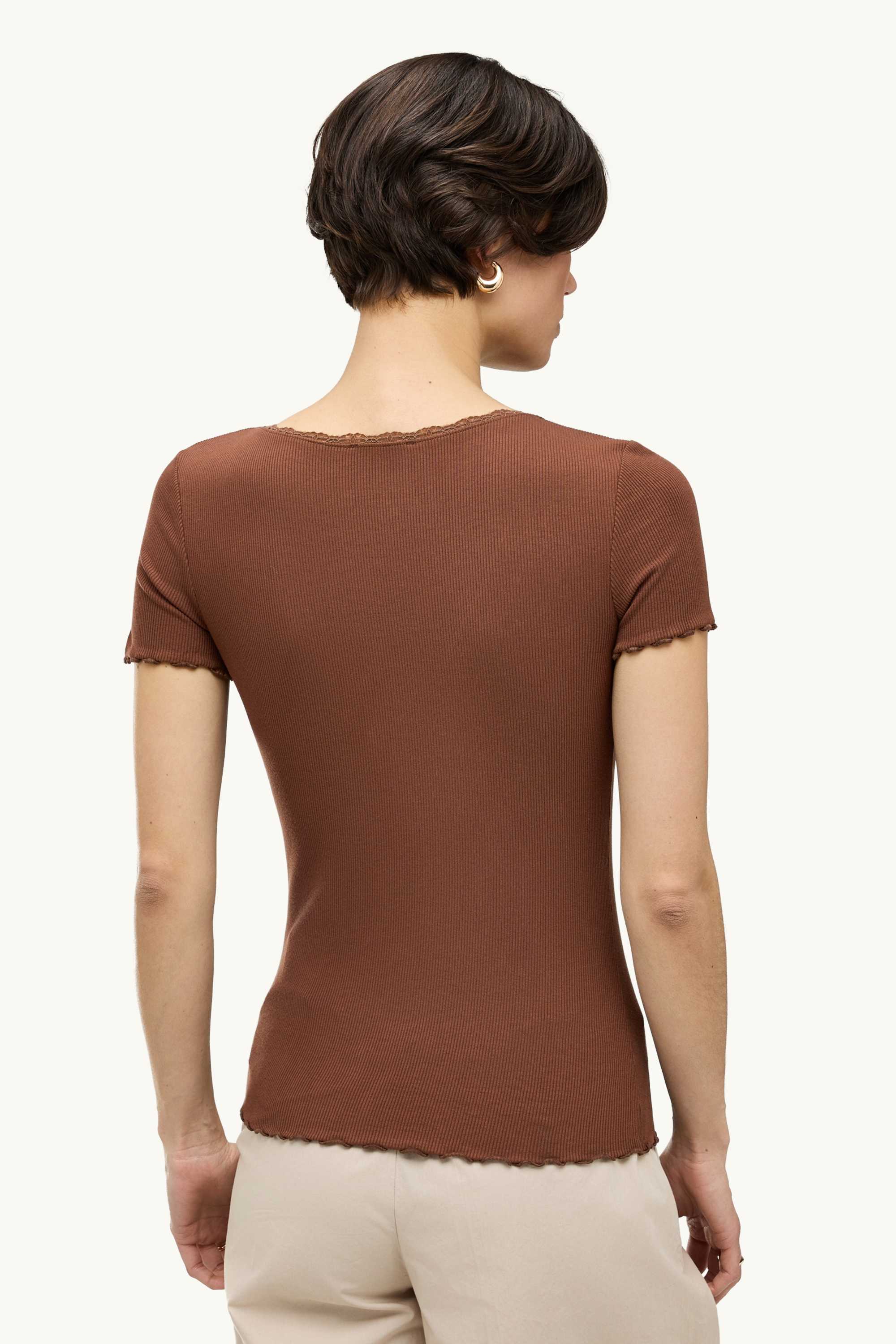 T-shirt - relaxed fit - ribbed brown