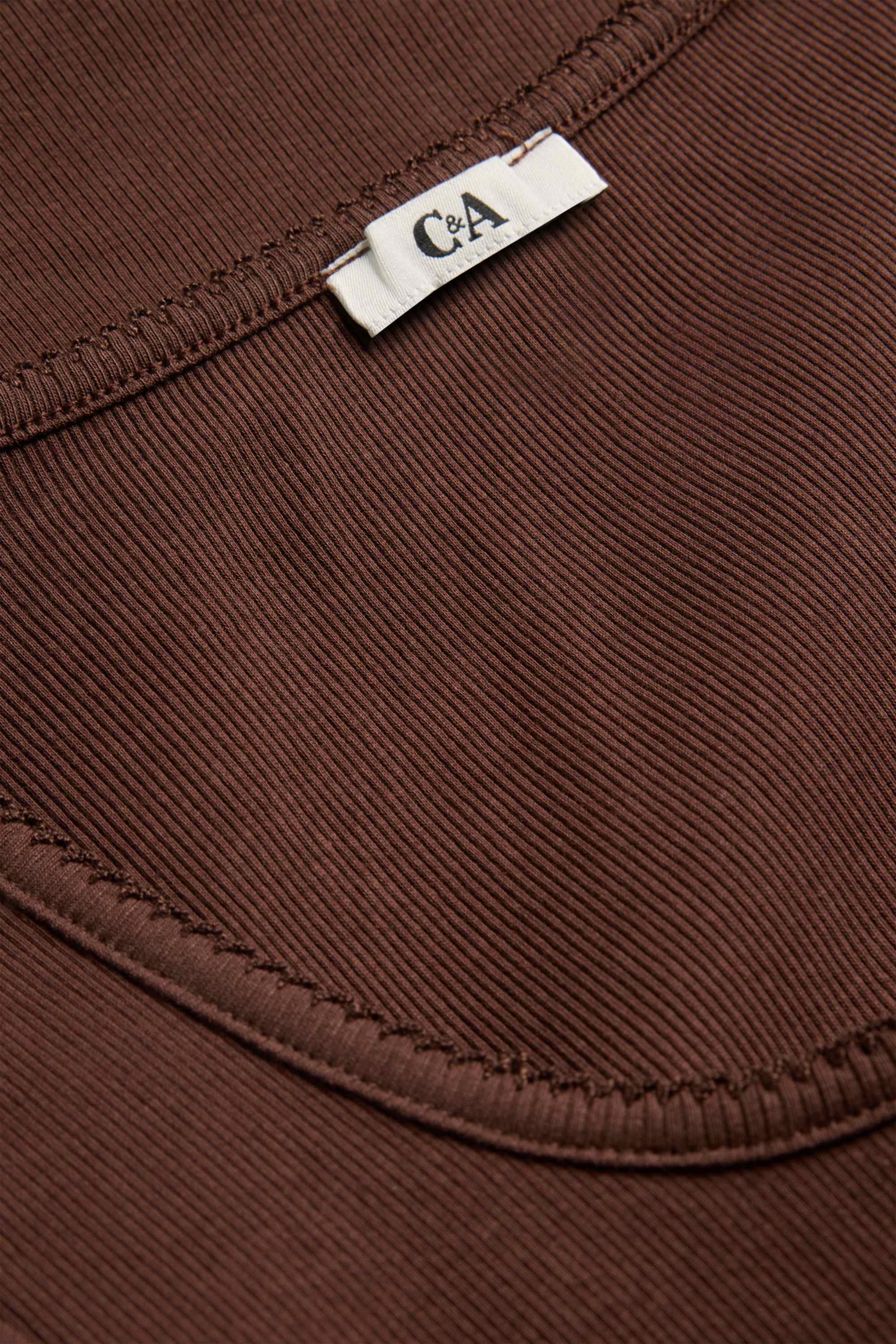 T-shirt - slim fit - ribbed brown