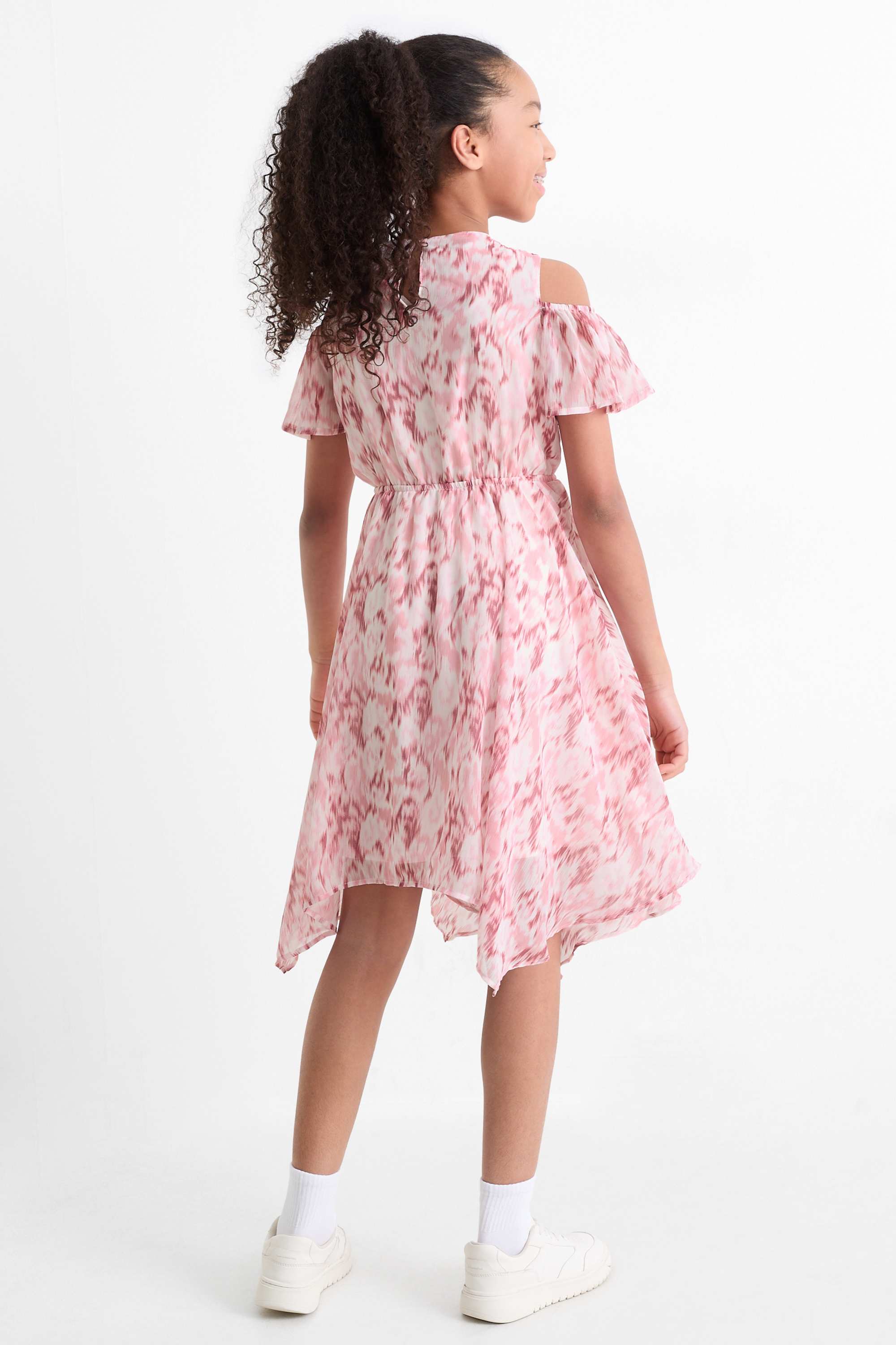 Dress - patterned white / rose
