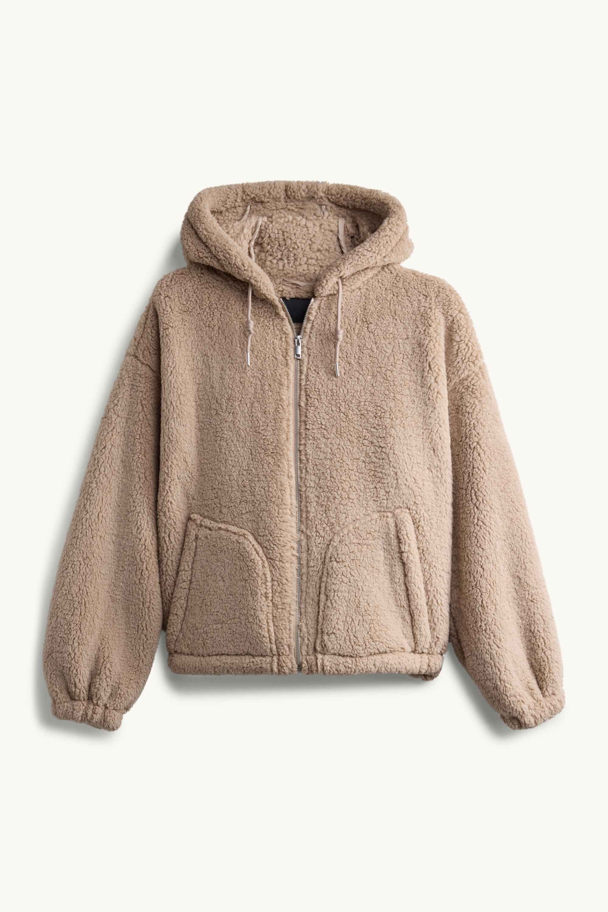 Teddy fur jacket with hood light brown