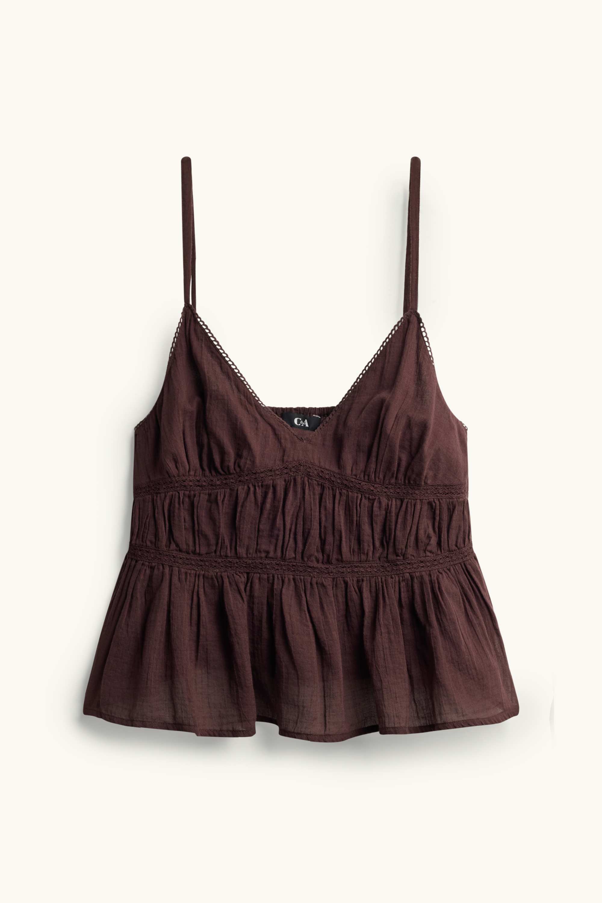 Blouse top - smocked dark brown