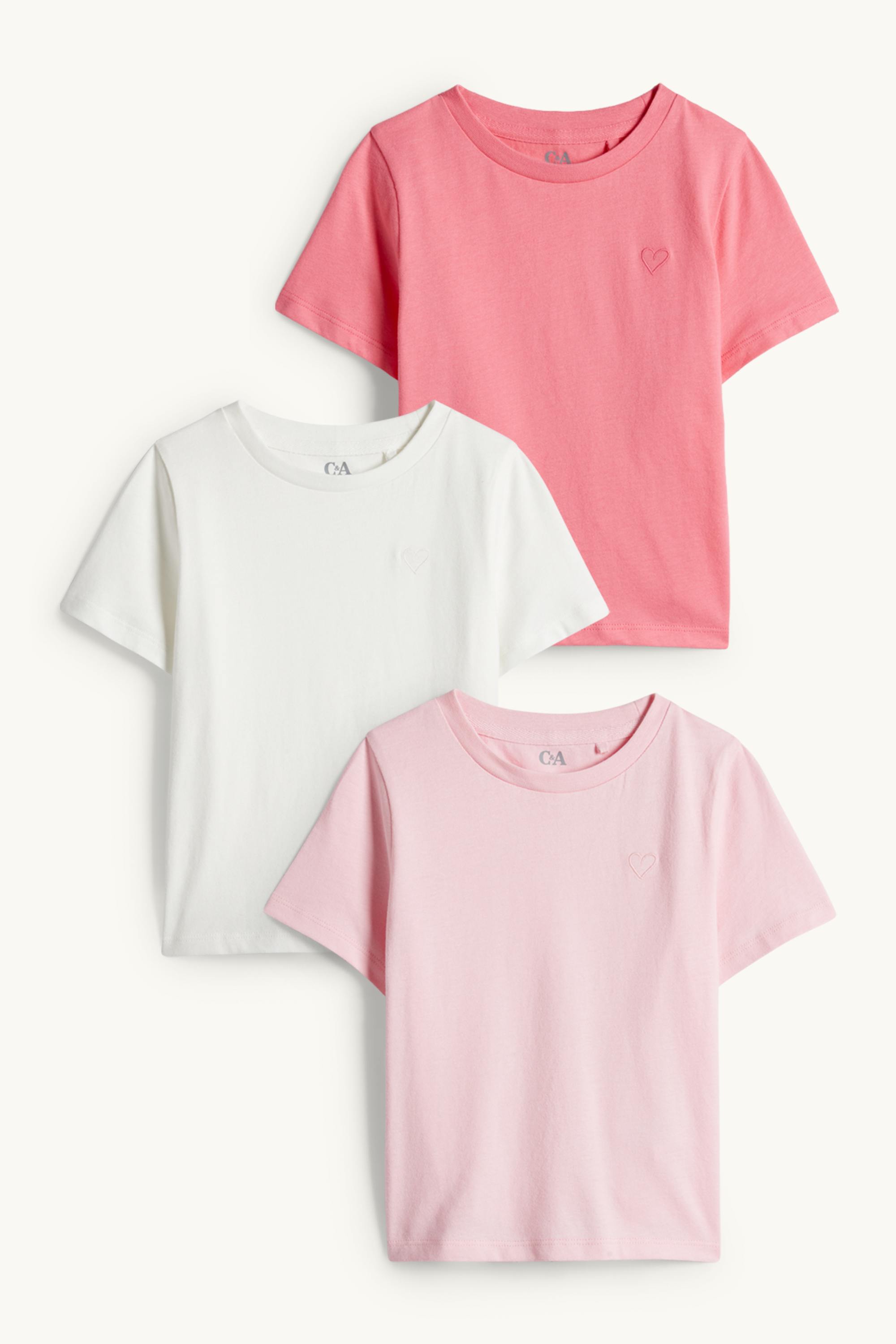 Multipack of 3 - heart - short sleeve T-shirt white / rose