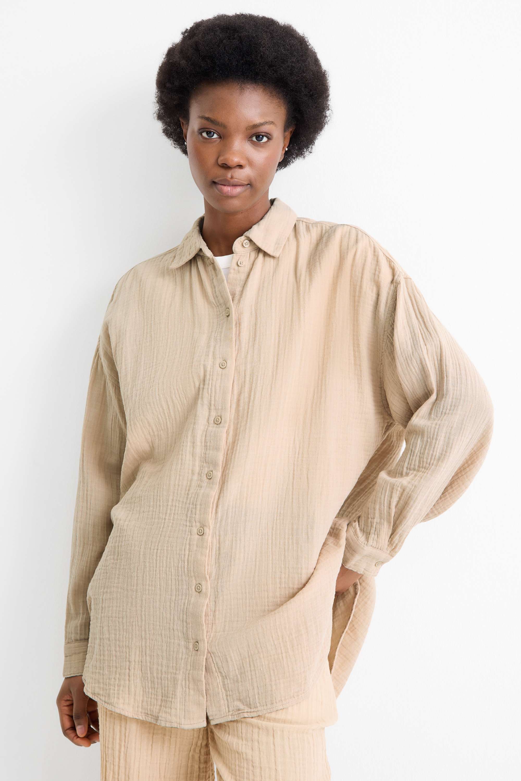 Cheesecloth blouse beige