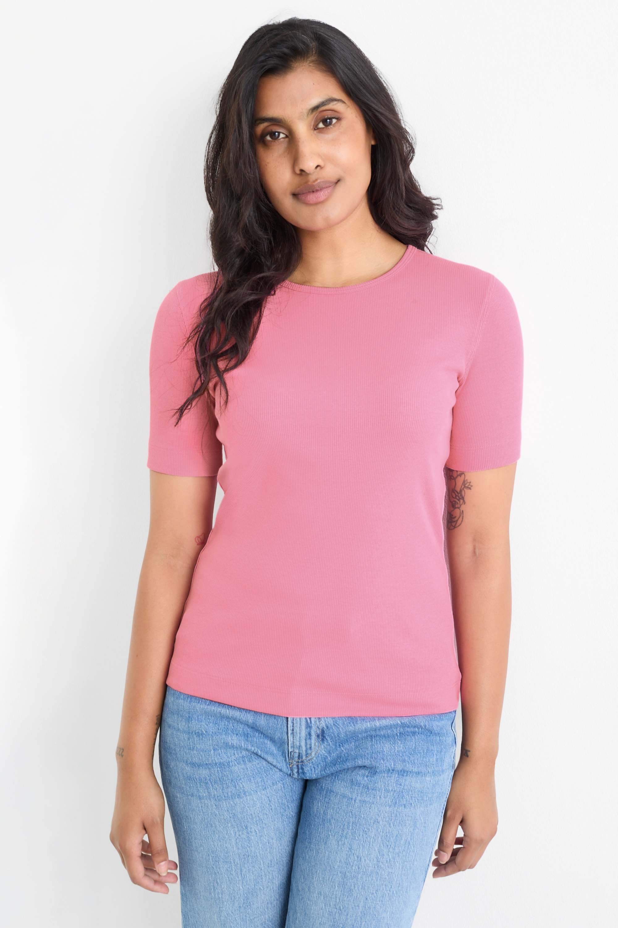 T-shirt - slim fit - ribbed pink