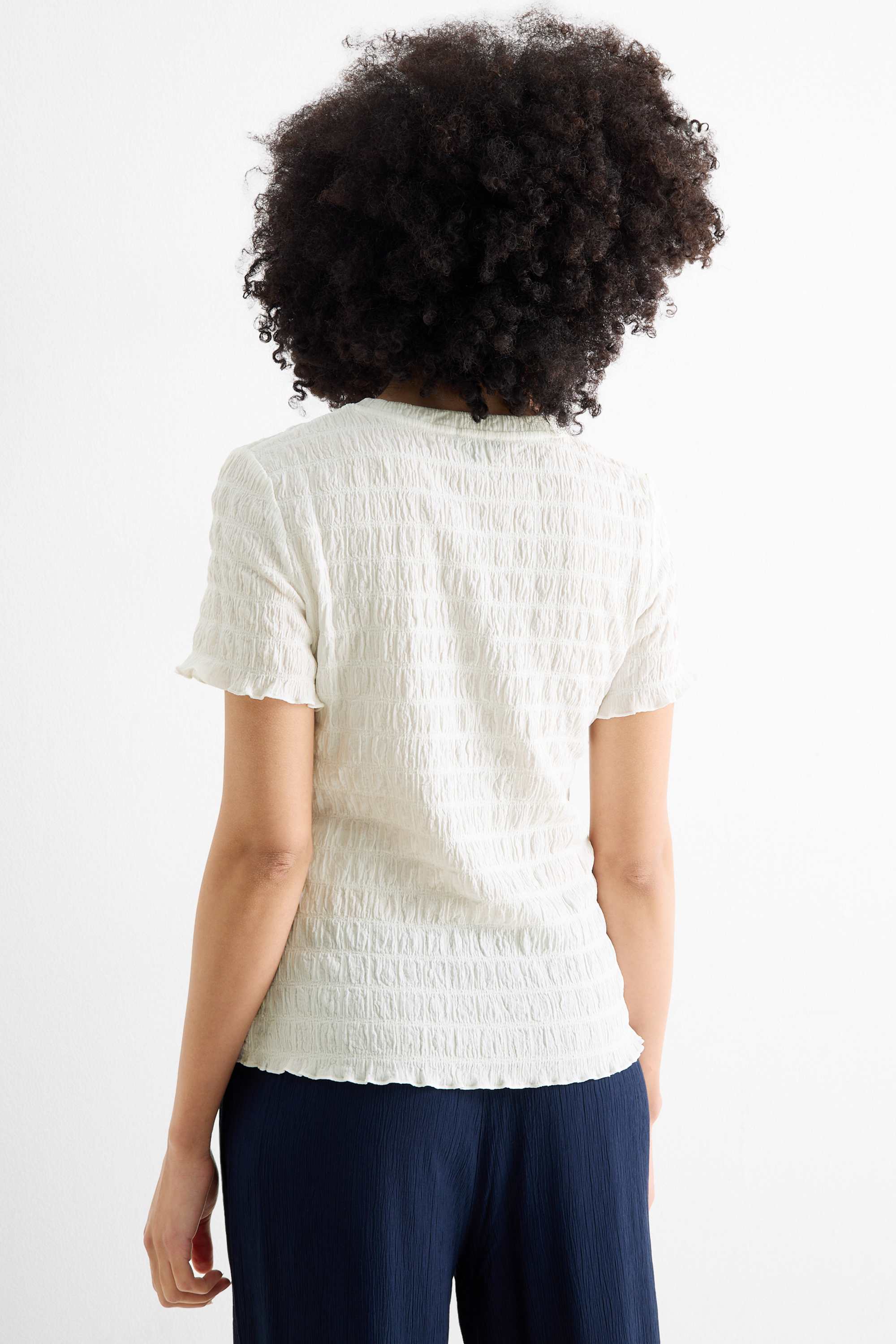 T-shirt - regular fit - smocked cremewhite