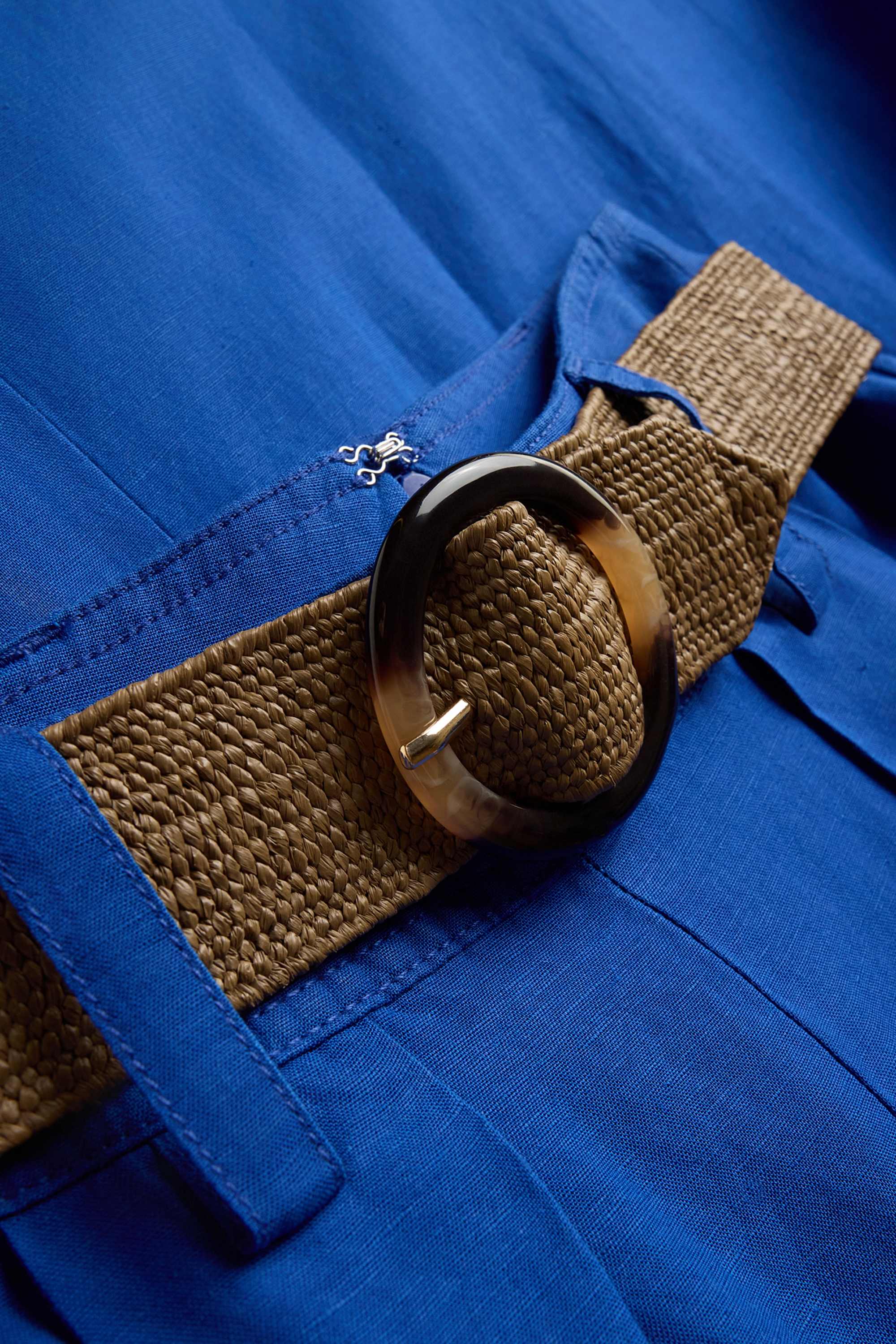 Skirt with belt - linen blend blue