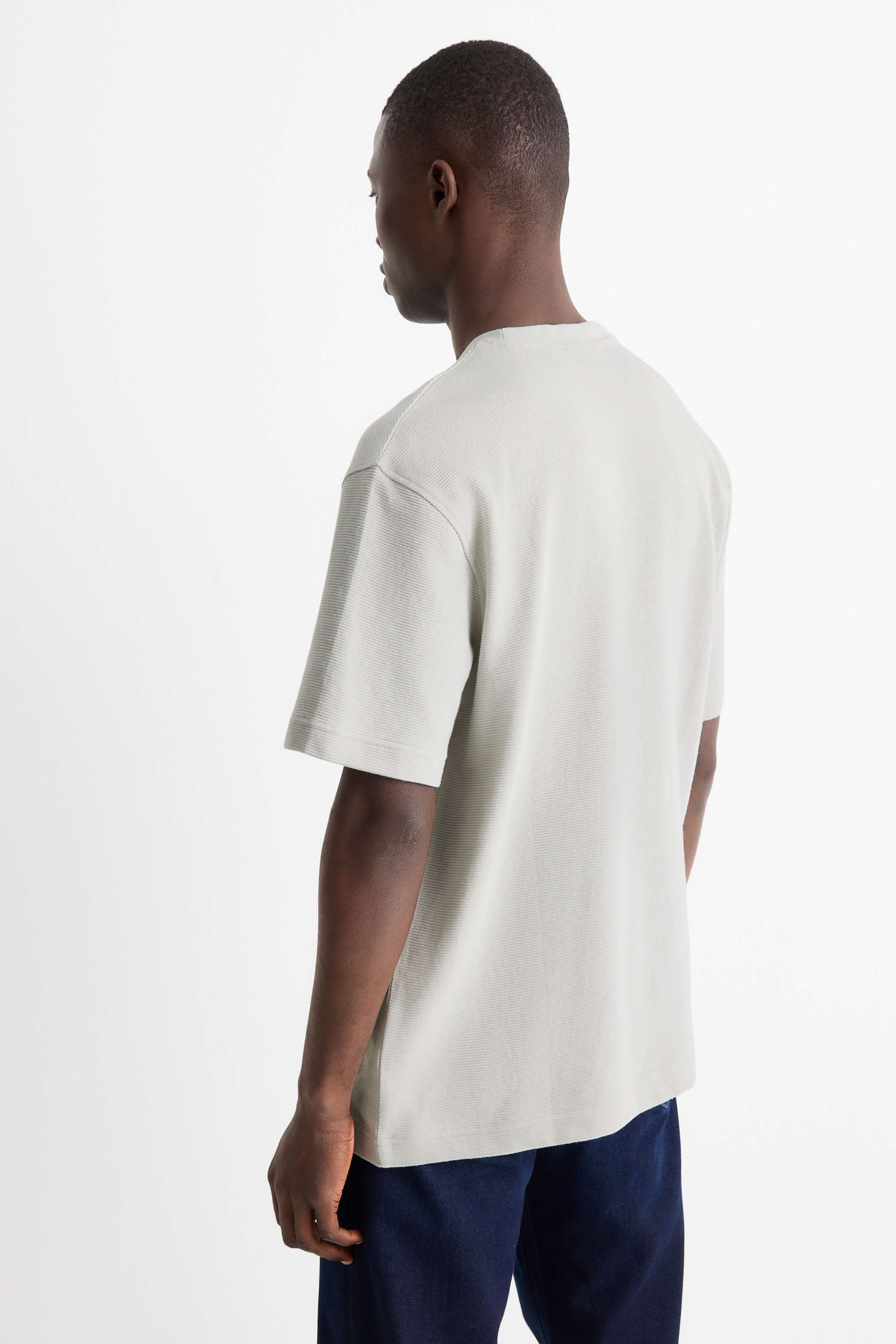 T-shirt - relaxed fit - ribbed light gray