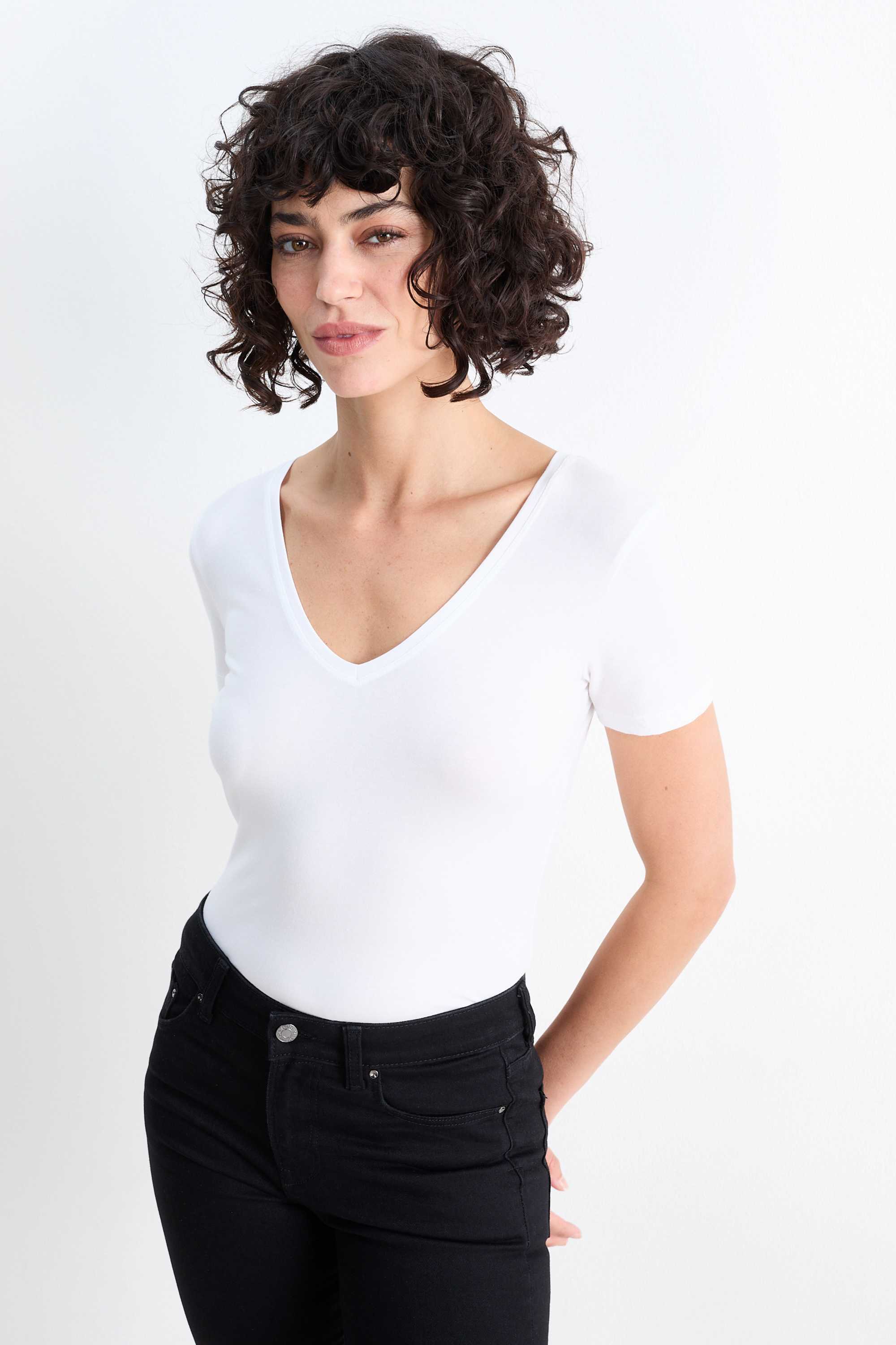 Multipack of 3 - V-neck T-shirt - slim fit white