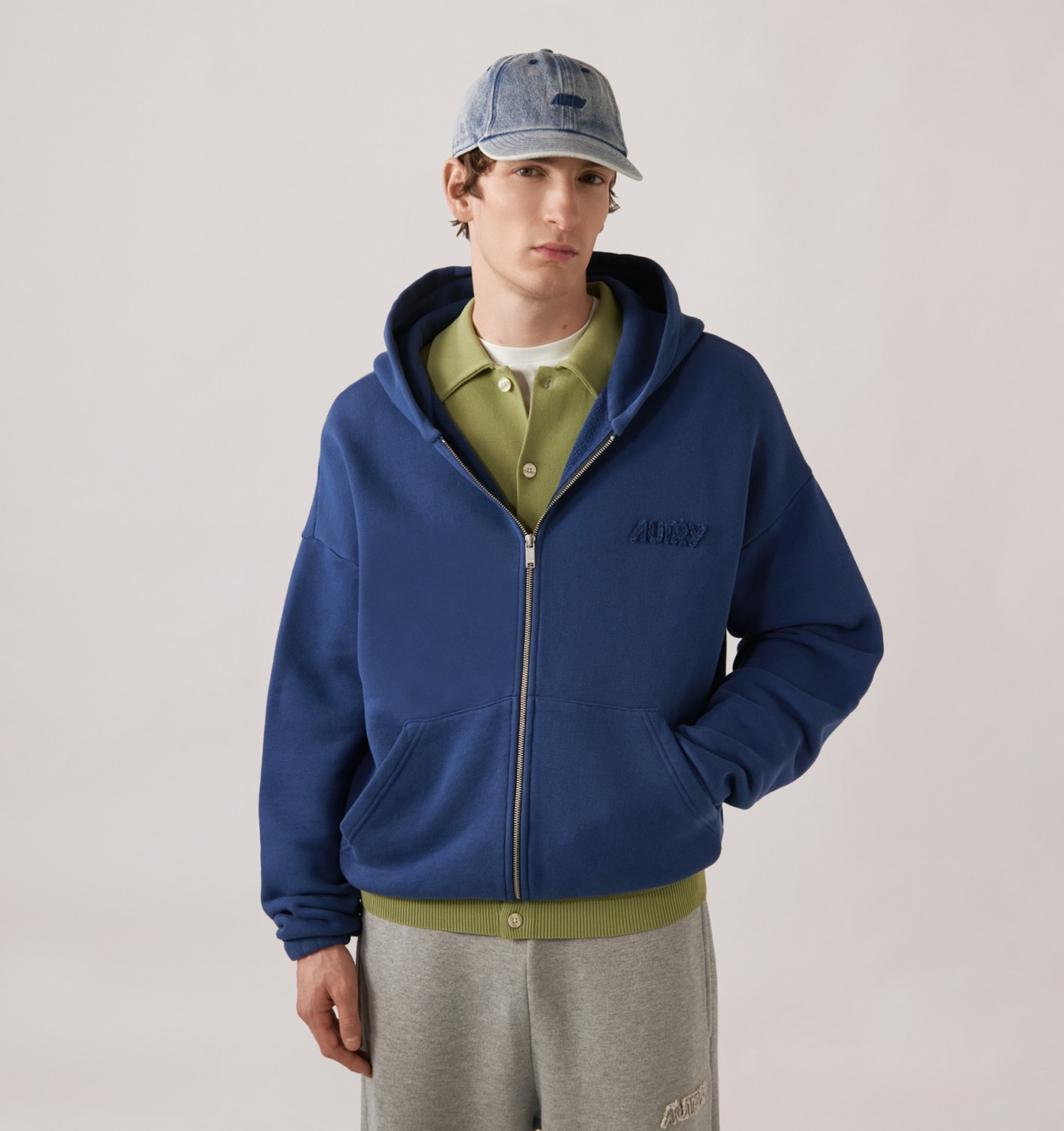 TONAL LOGO FULL ZIP HOODIE UNISEX - NAVY