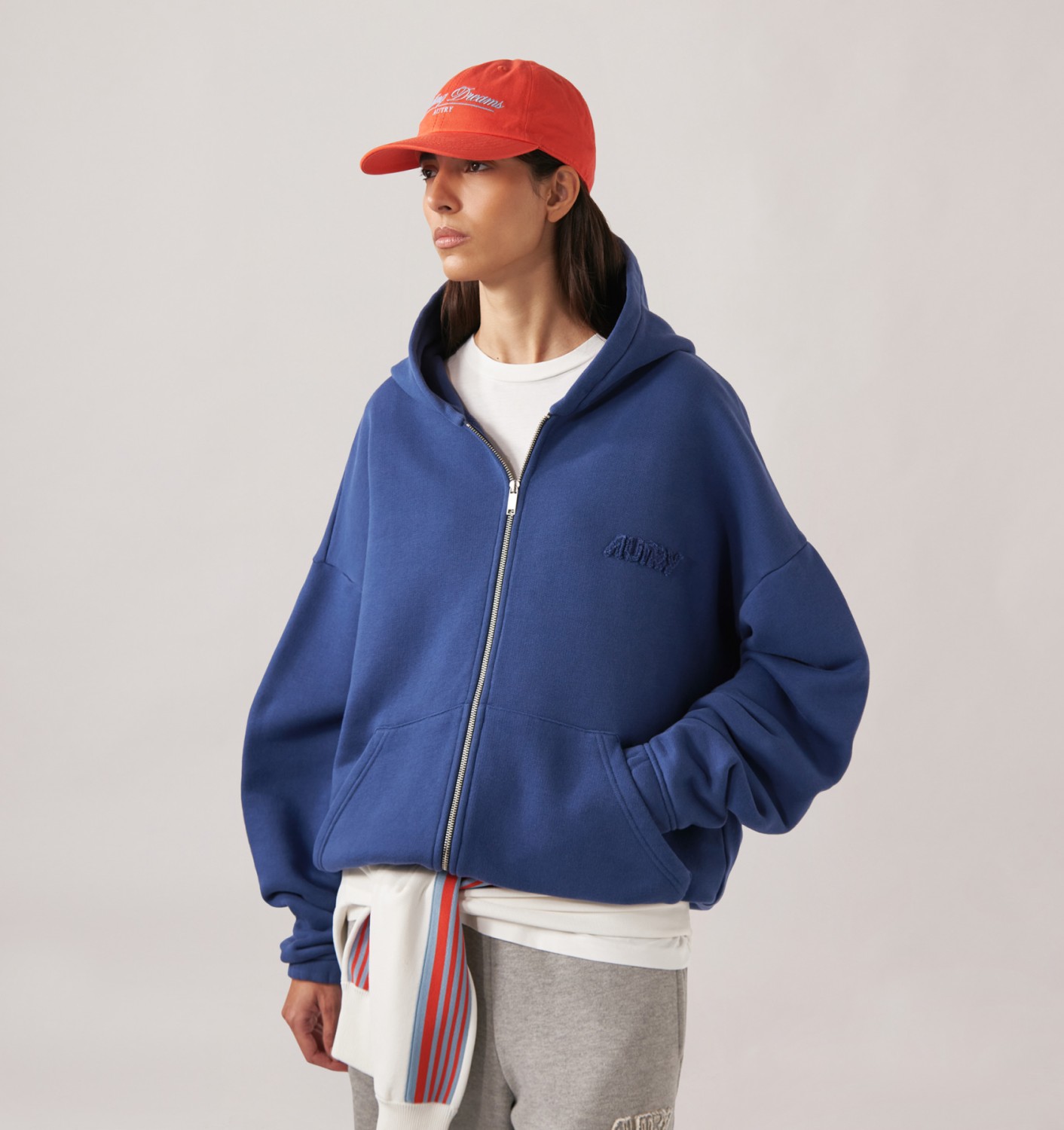 TONAL LOGO FULL ZIP HOODIE UNISEX - NAVY