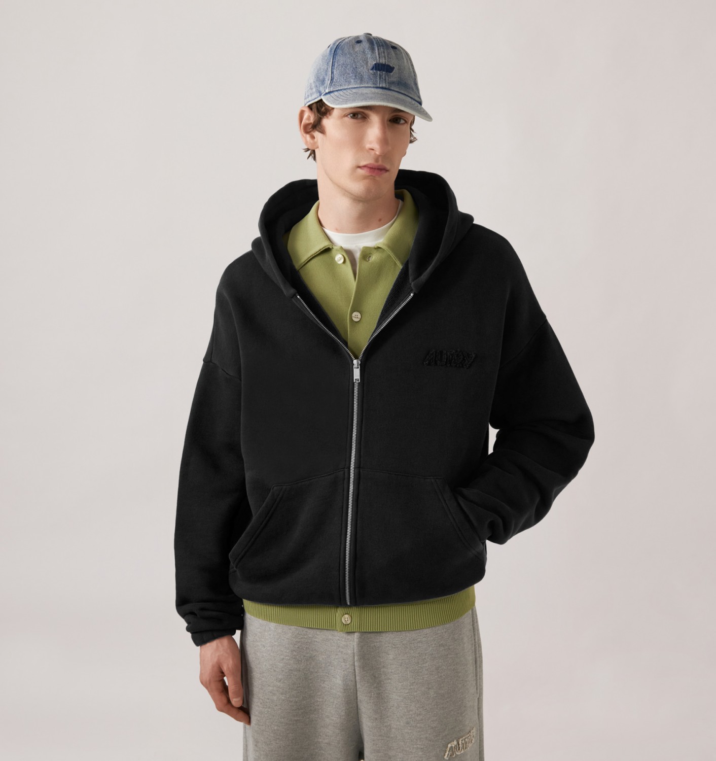 TONAL LOGO FULL ZIP HOODIE UNISEX - BLACK