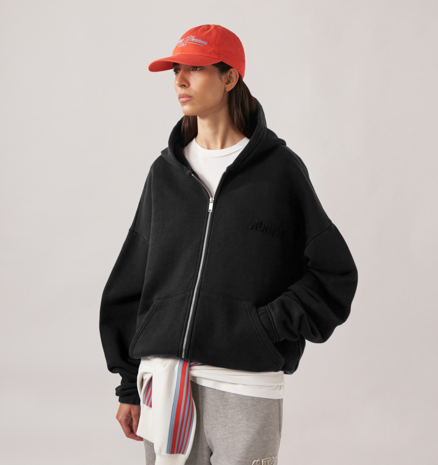 TONAL LOGO FULL ZIP HOODIE UNISEX - BLACK