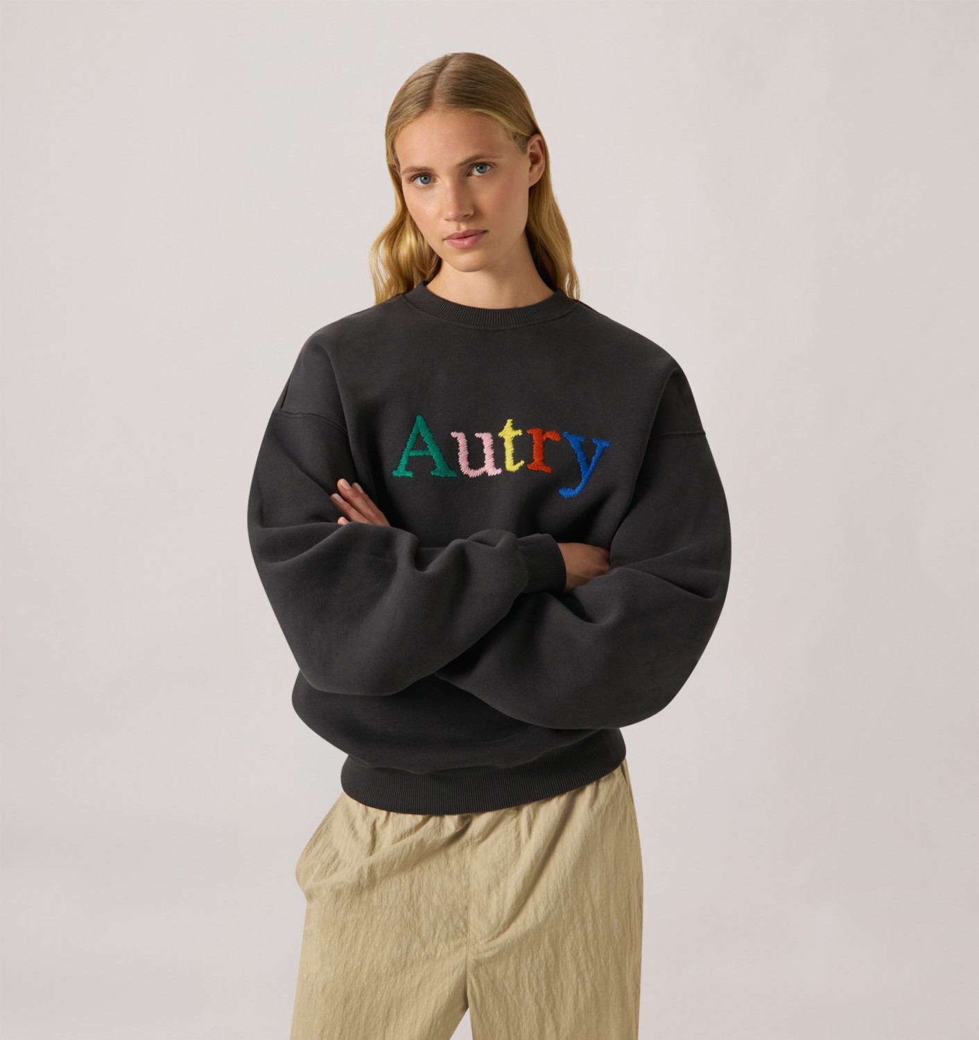 SWEATSHIRT WITH MULTICOLOR LOGO UNISEX - BLACK