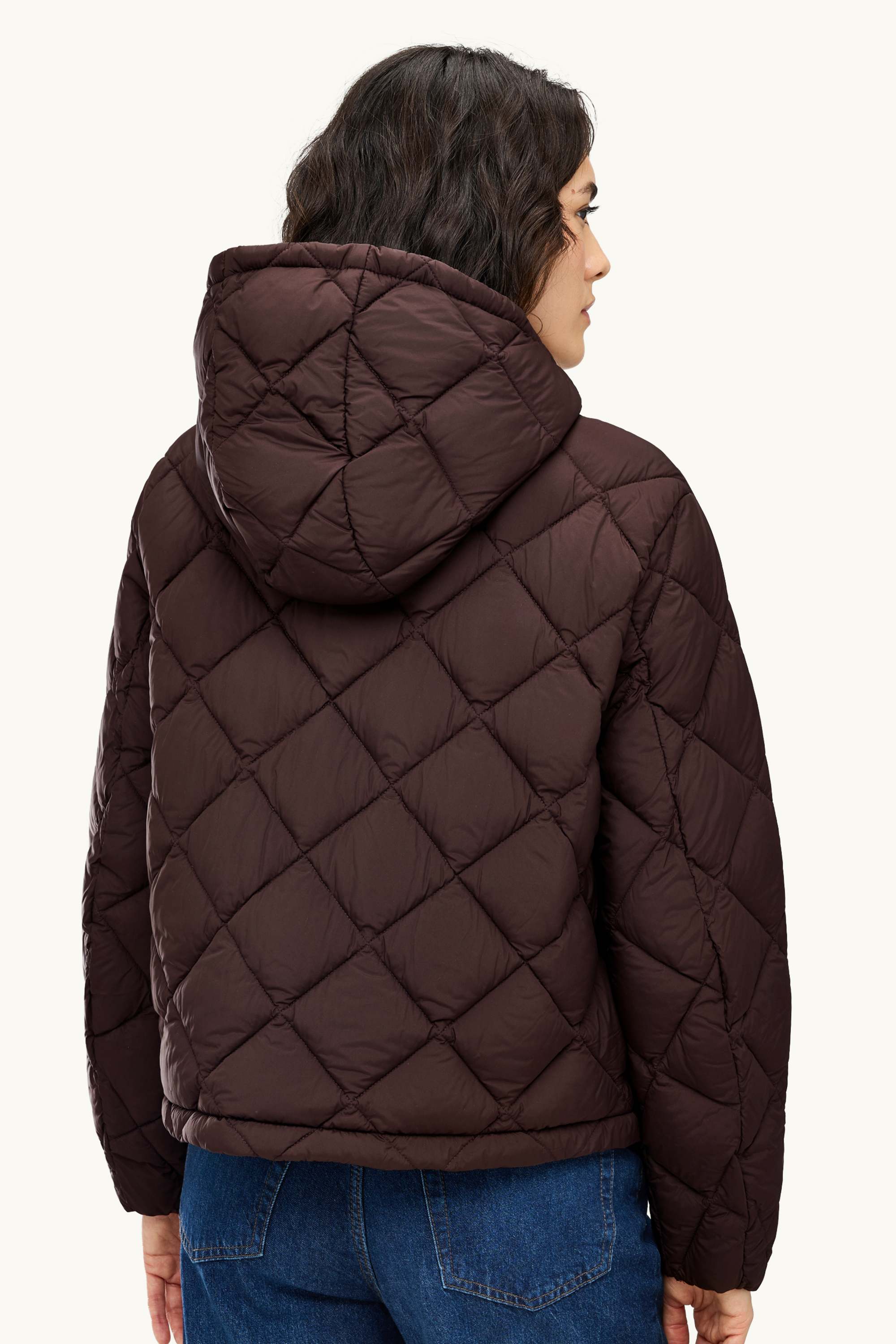 Quilted jacket with hood - water-repellent brown