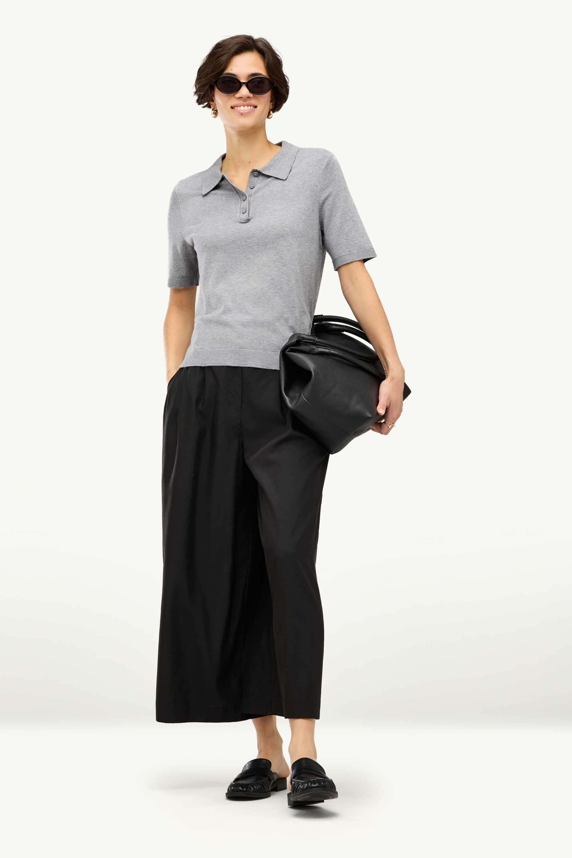 Knitted polo shirt - regular fit gray