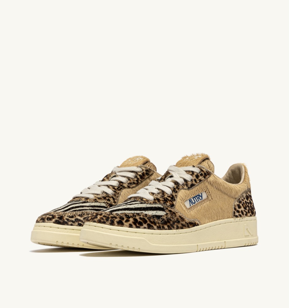 MEDALIST LOW IN ZEBRA LEOPARD AND IVORY PONY HAIR EFFECT