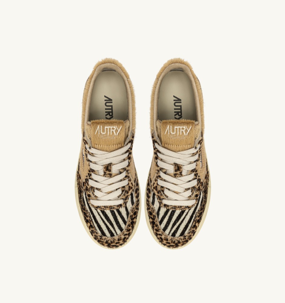 MEDALIST LOW IN ZEBRA LEOPARD AND IVORY PONY HAIR EFFECT